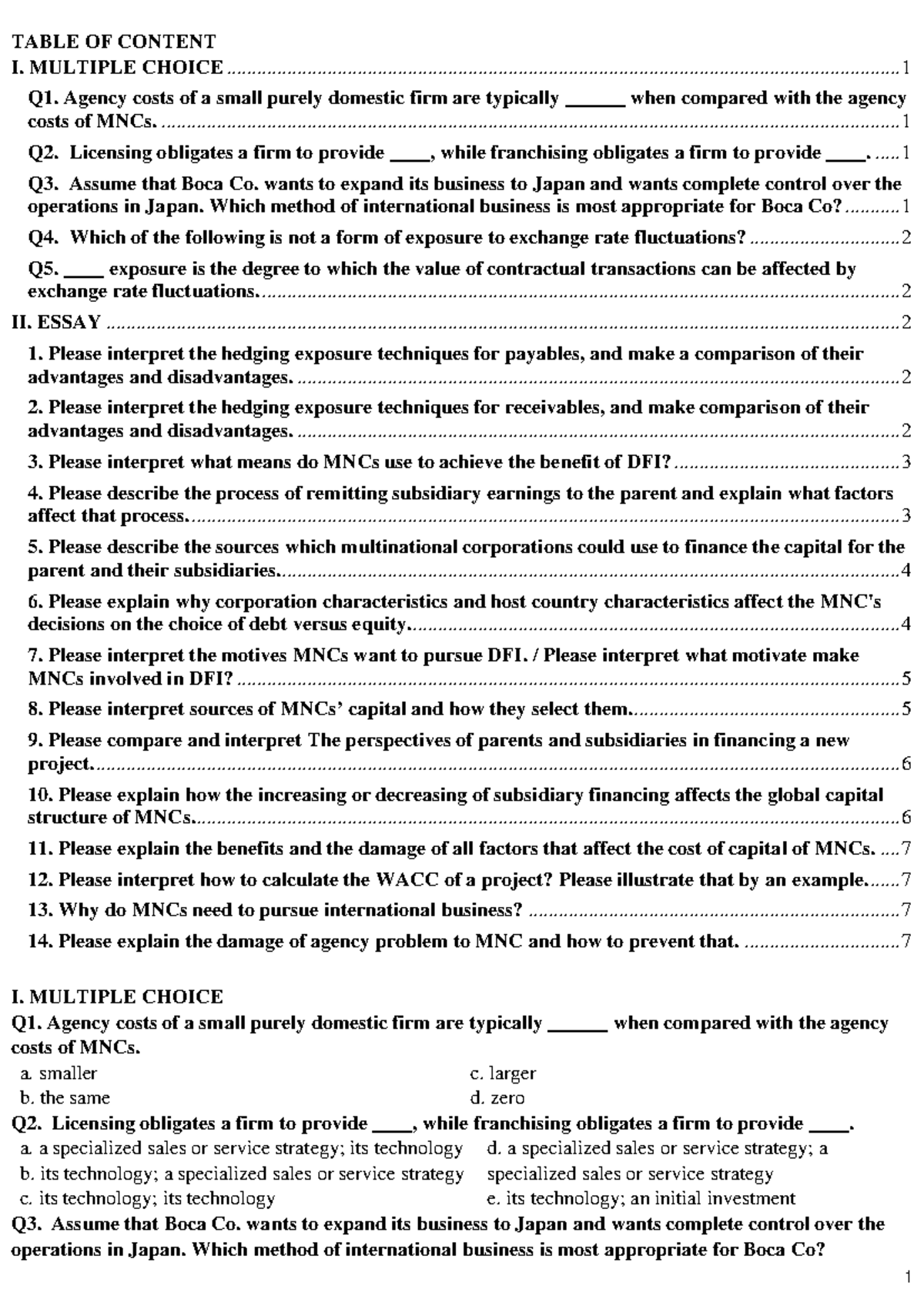 MNC Theory: Multiple Choice & Essay Notes for INTL 101 Final Exam - Studocu
