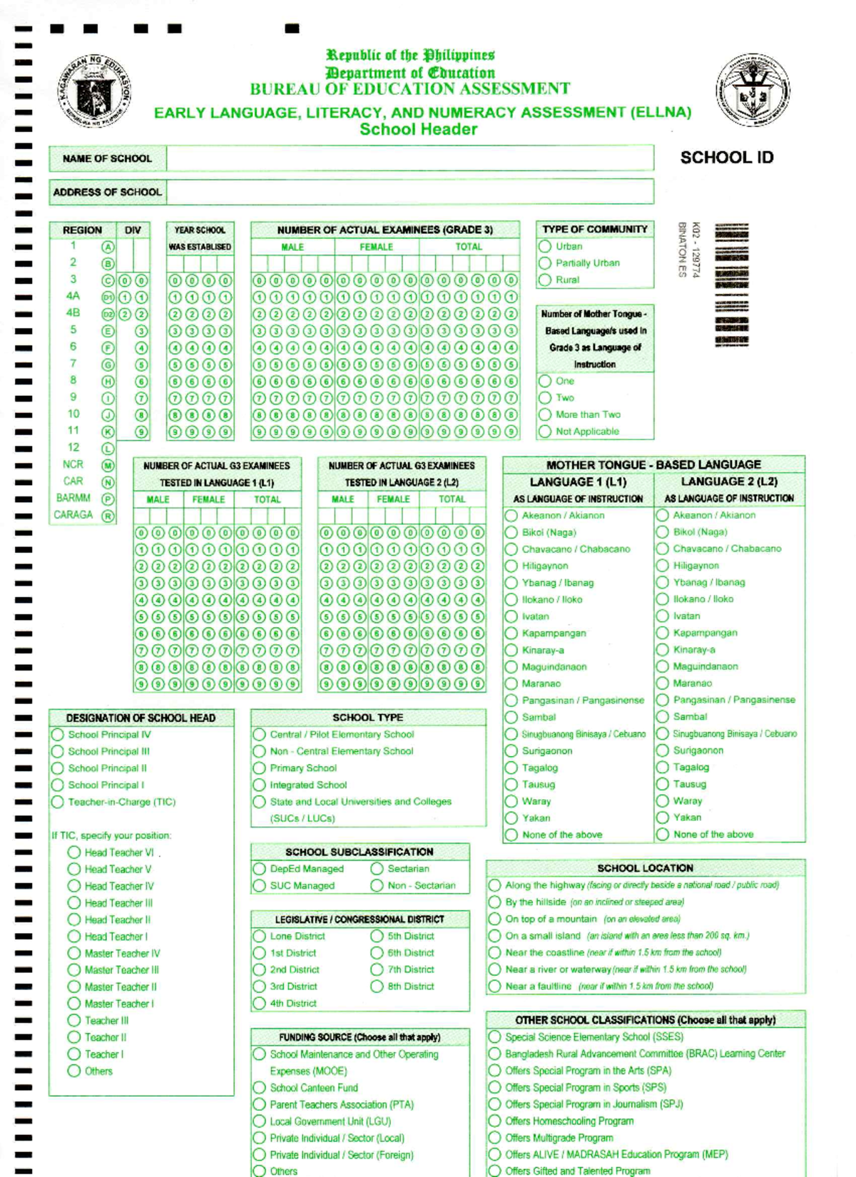 ELLNA 2024 School Header for Grade 3 Assessment Data - Studocu