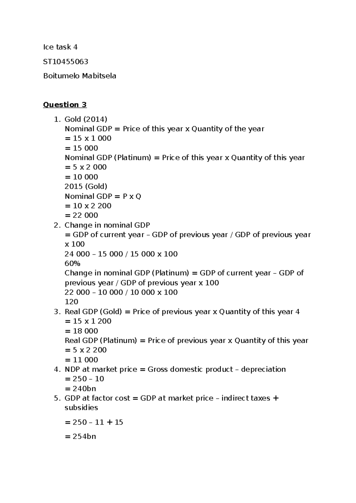 ICE 4 Economics - Nominal and Real GDP Calculations Explained - Studocu
