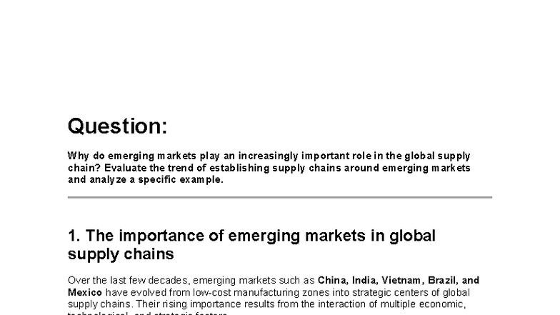 Midterm Exam: The Role of Emerging Markets in Global Supply Chains ...