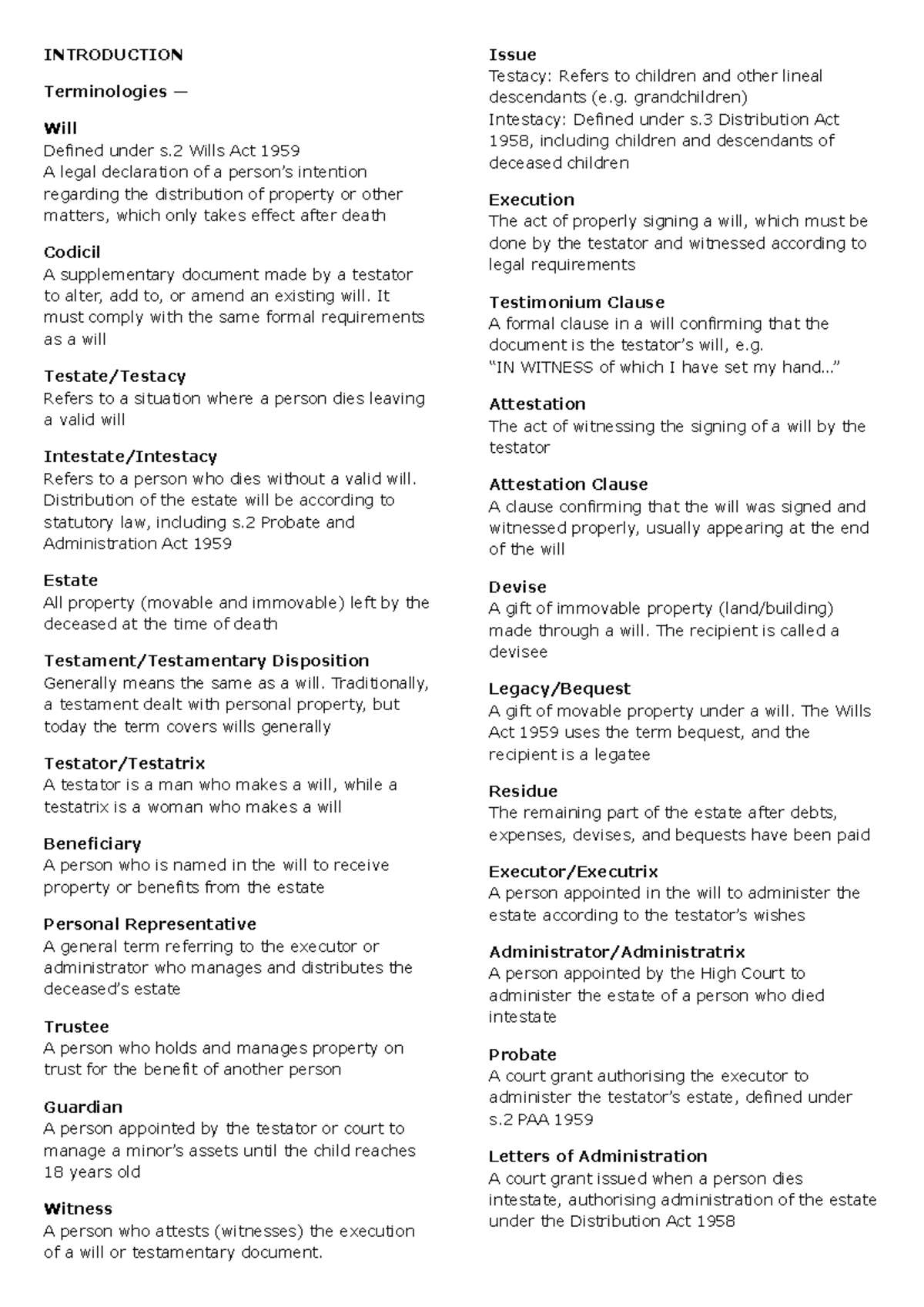 Law of Probate - Final Notes (Course Code: LOP 101) - Studocu