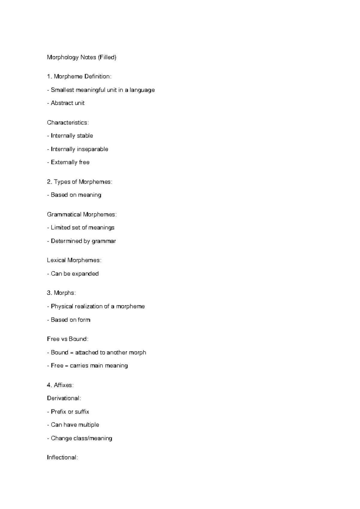 Morphology Notes: Key Concepts and Definitions - Studocu