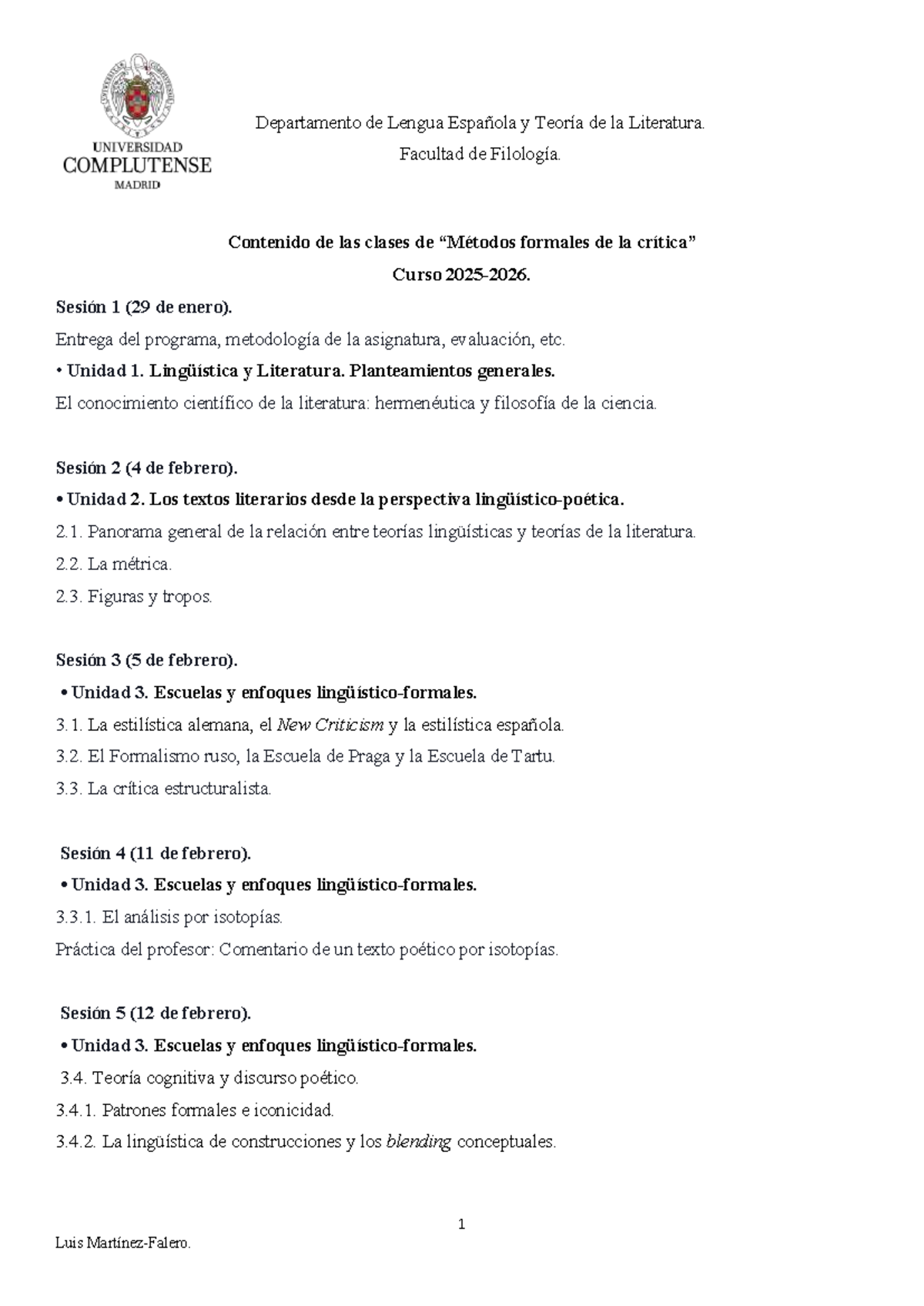 Contenido de las Clases de Lengua Española y Teoría de la Literatura ...