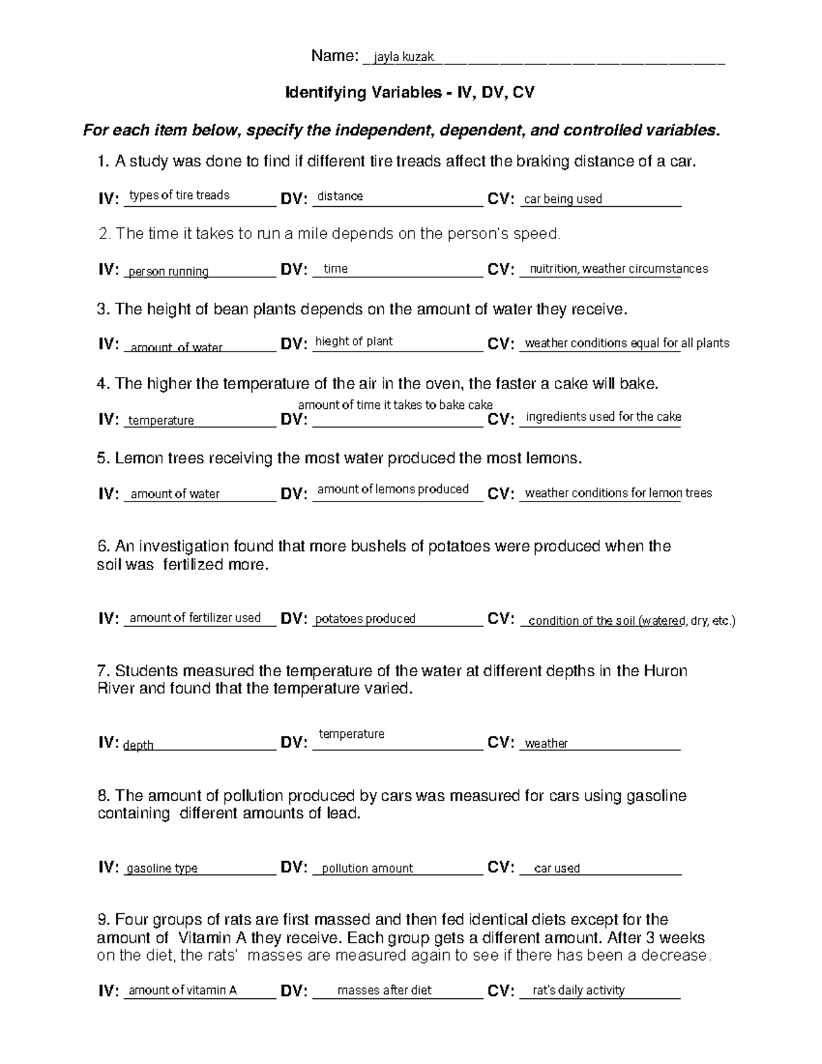 S 1.1 Identifying IV, DV, CV in Various Studies - Studocu