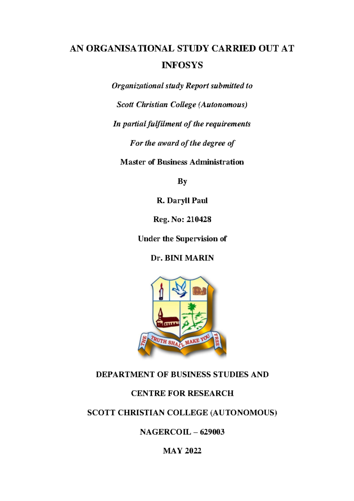 Organisational Study Report: Insights on Infosys Operations (MBA) - Studocu