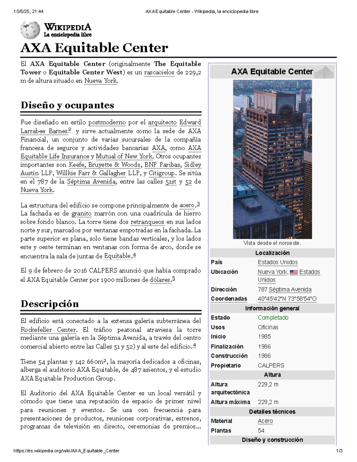AXA Equitable Center - Wikipedia, la enciclopedia libre - AXA Equitable ...
