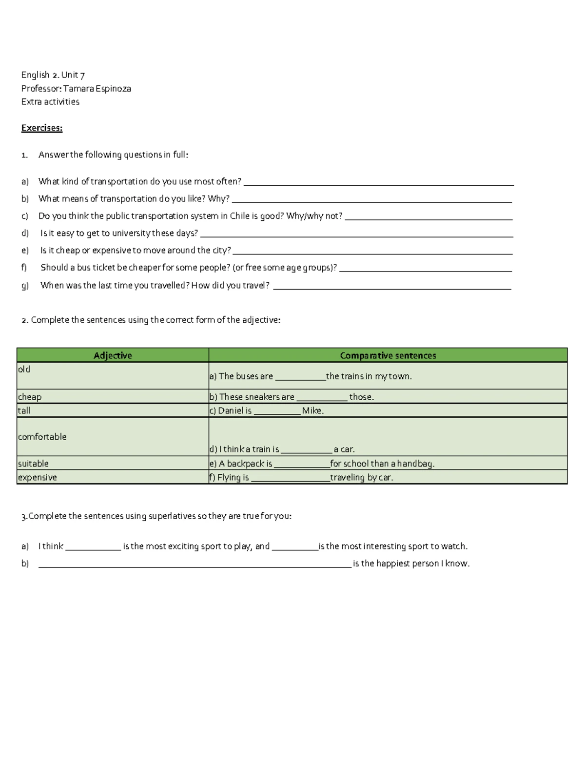 Extra Activities for English 2: Unit 6 - Understanding Others - Studocu