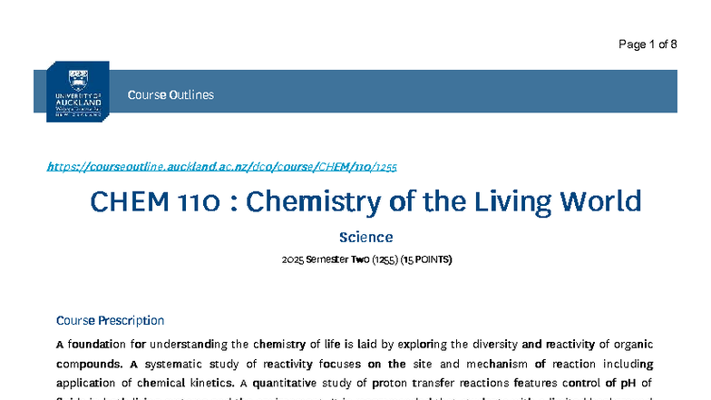 CHEM 110 - 2025 Semester Two - Course Outline - CourseCourse ...