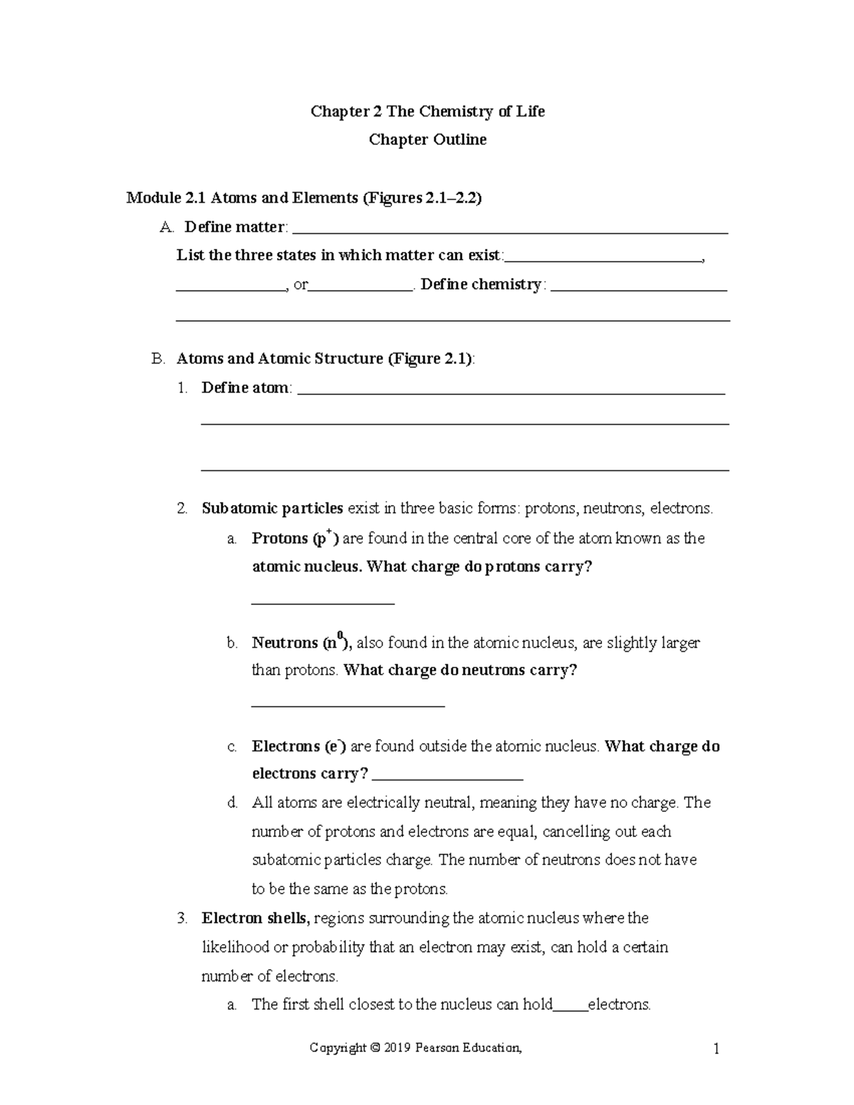 Ch 02 student lecture outlines-students - Copyright © 2019 Pearson ...