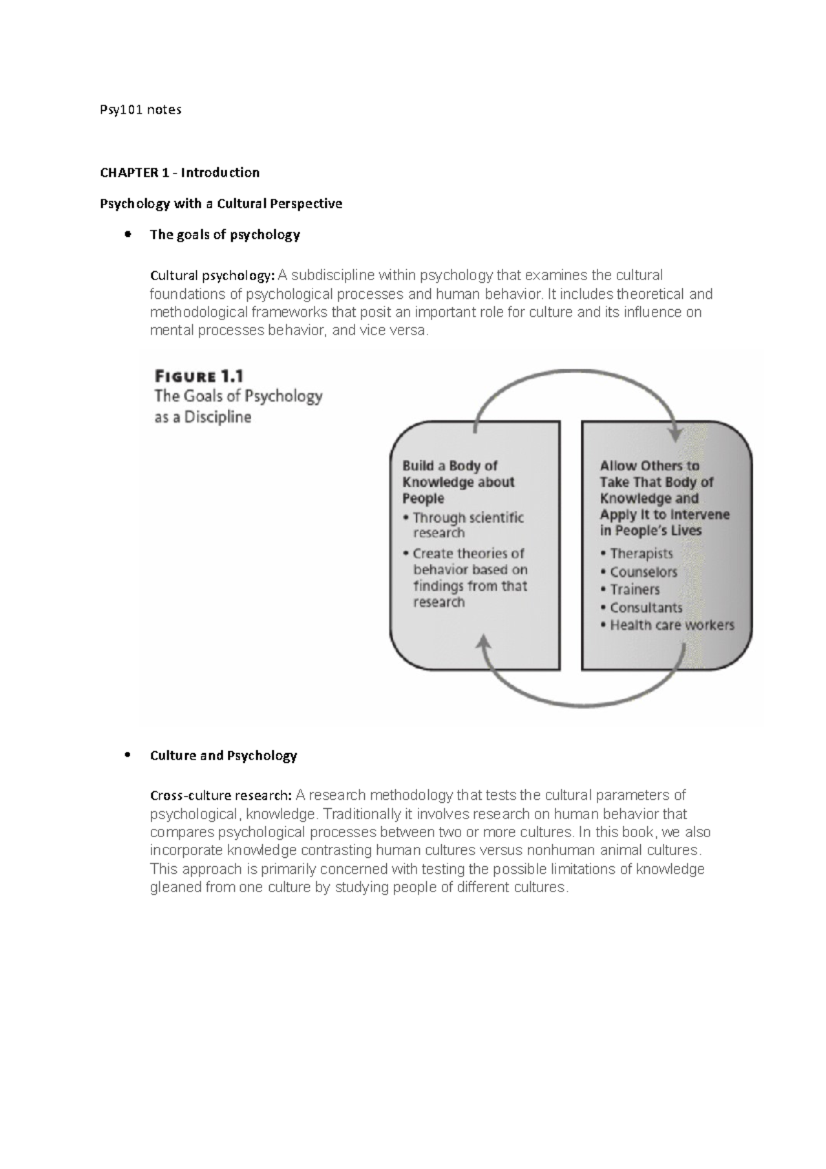 Exam notes - Psy101 notes CHAPTER 1 - Introduction Psychology with a ...