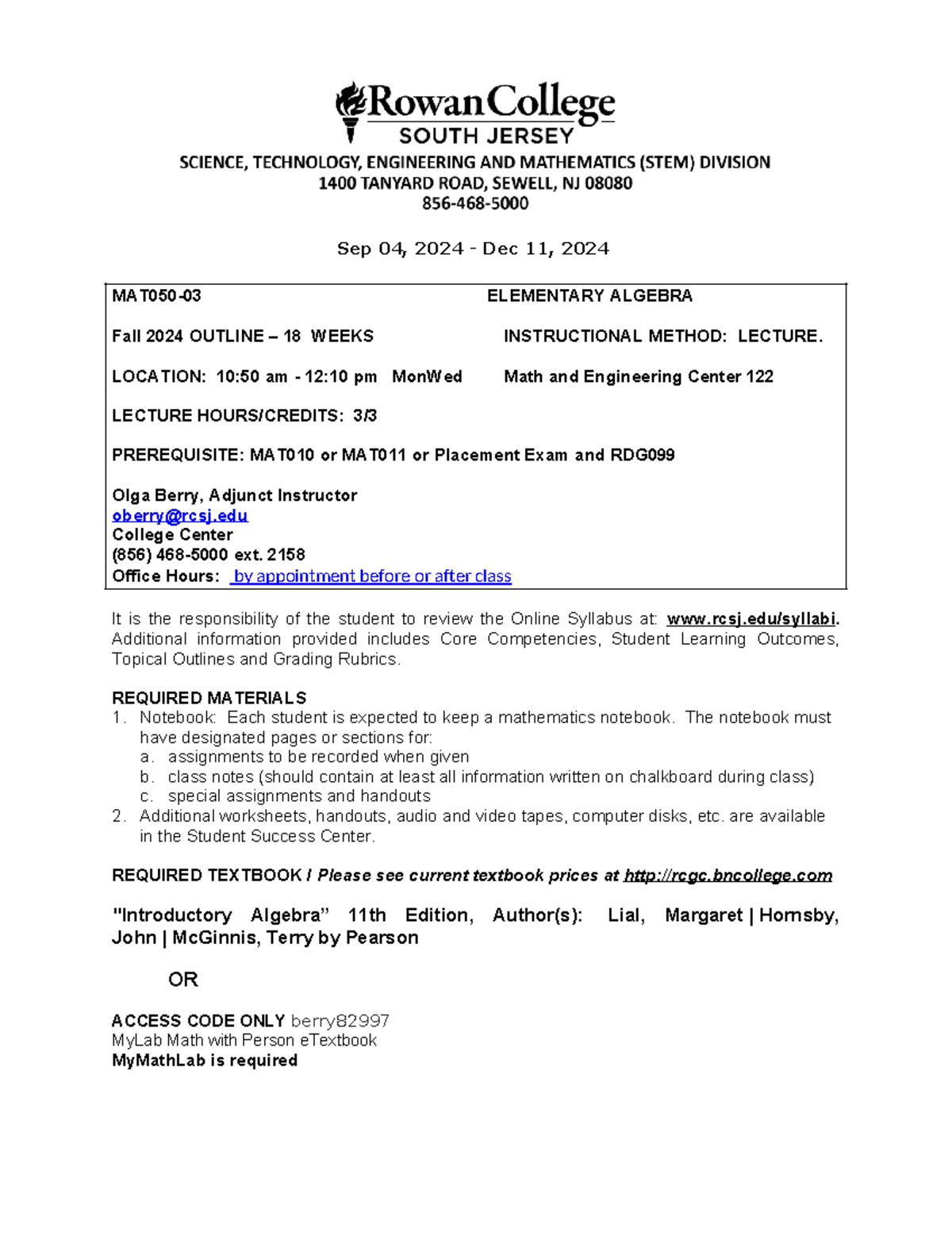 MTH 050 -03 Fall 2024 Course Outline & Important Details - Studocu