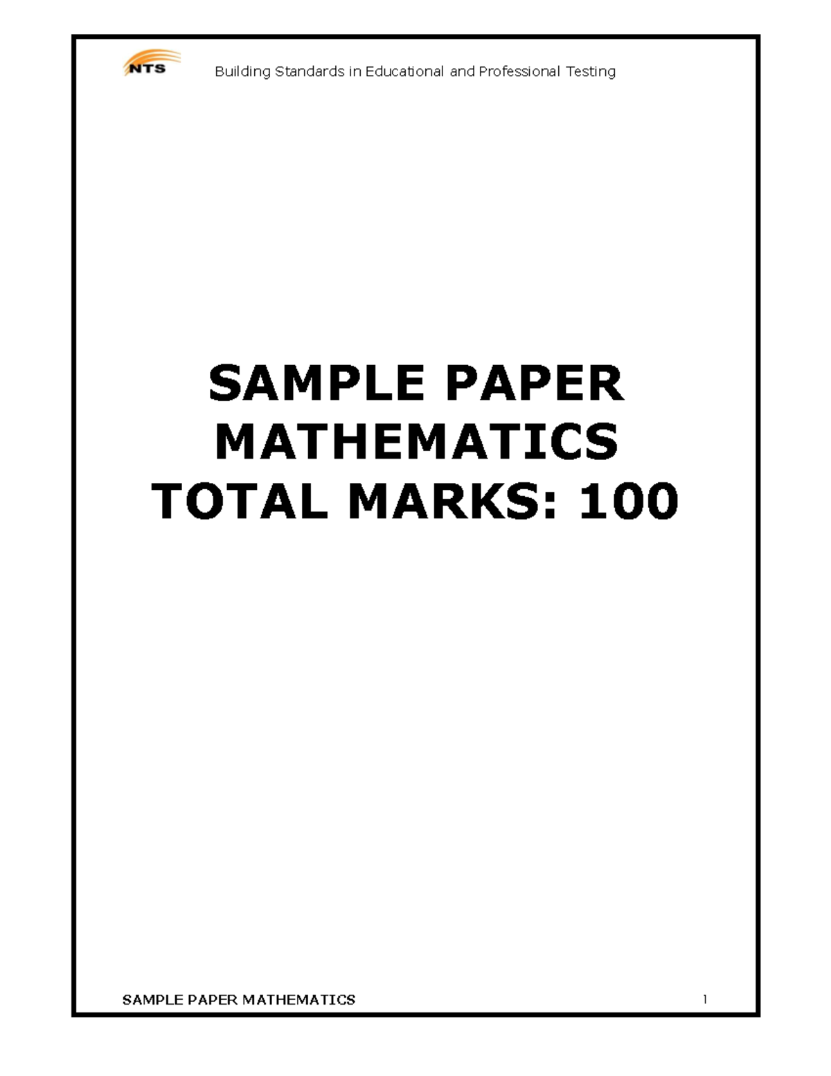 Mathematics - I don't remember - SAMPLE PAPER MATHEMATICS TOTAL MARKS ...