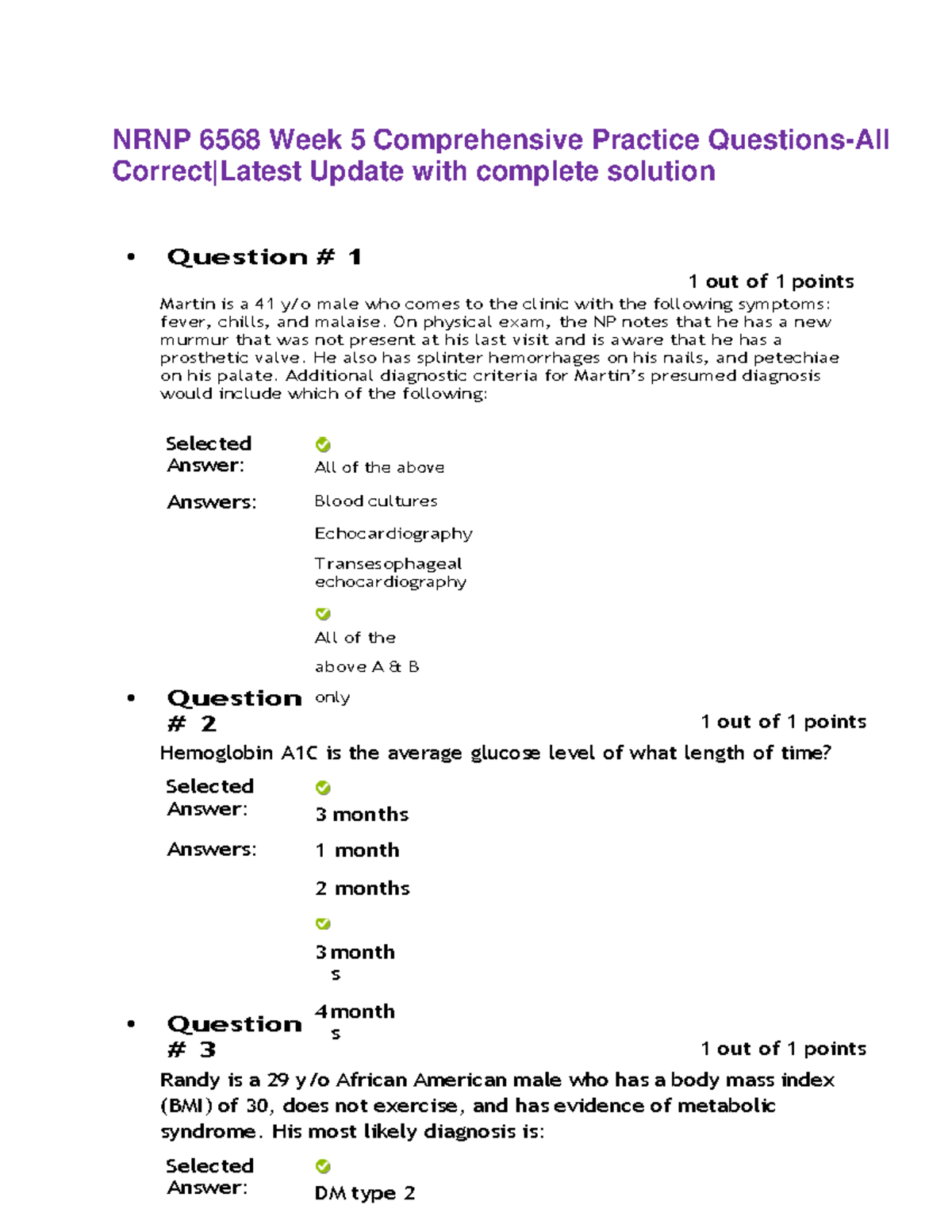 NRNP 6568 Week 5 Comprehensive Practice Questions with Complete Answers ...