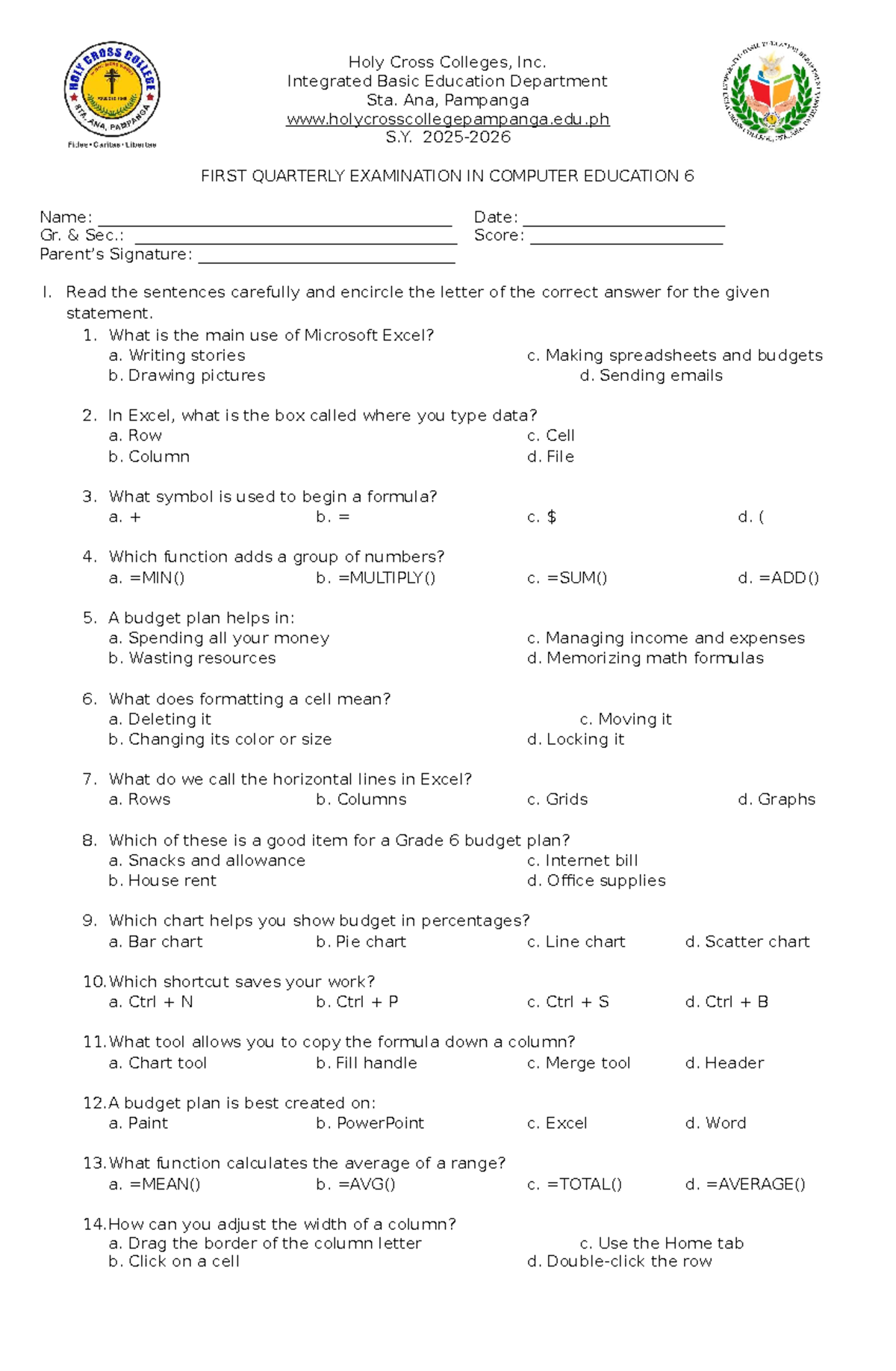 COMP 6 - Q1 - Computer Education Exam Review and Answer Key - Studocu