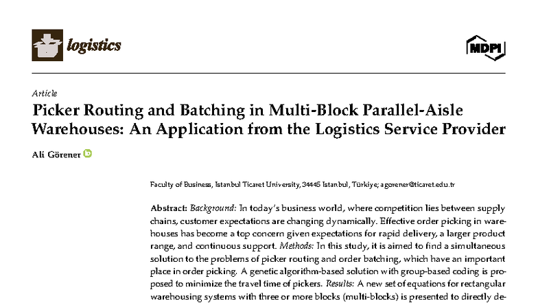 Logistics 2025: Article on Picker Routing & Batching in Warehouses ...