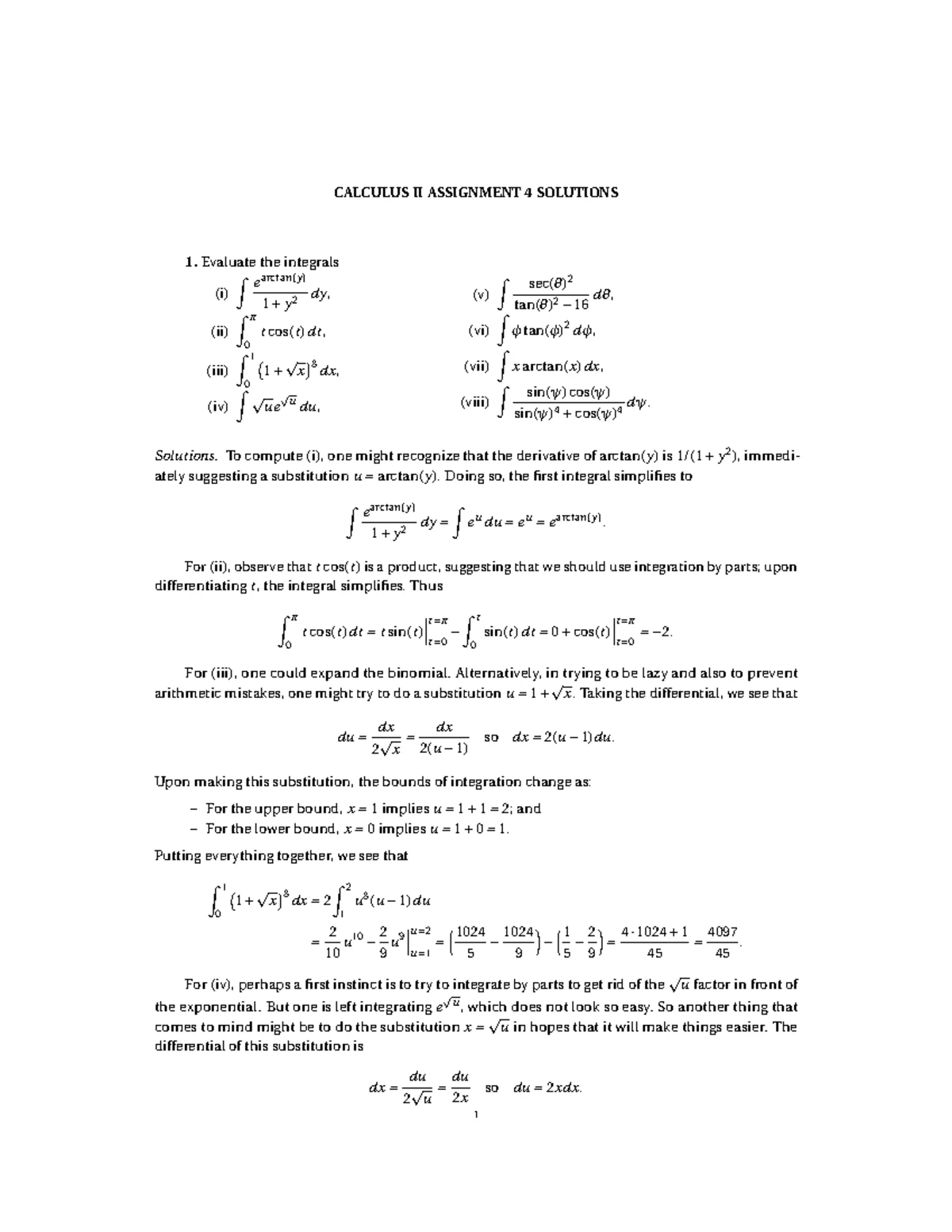 Calculus II (MATH 201) Assignment 4 Solutions and Analysis - Studocu