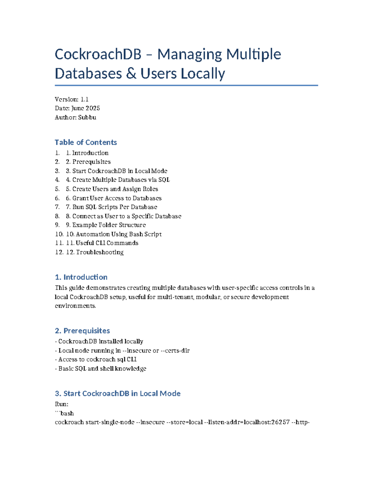 CockroachDB (Version 1.1) Local Multi-DB User Setup Guide - Studocu