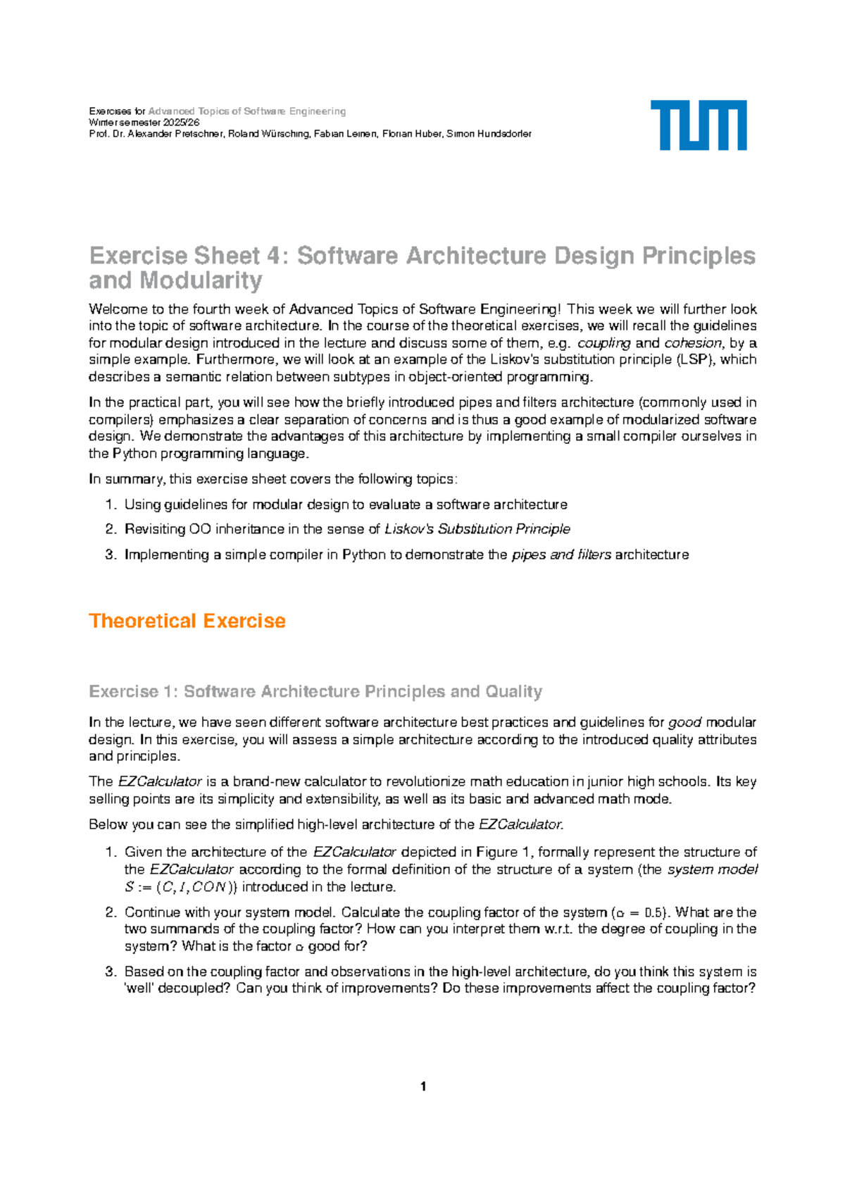 Exercise Sheet 04: Software Architecture Design Principles (ASE) - Studocu