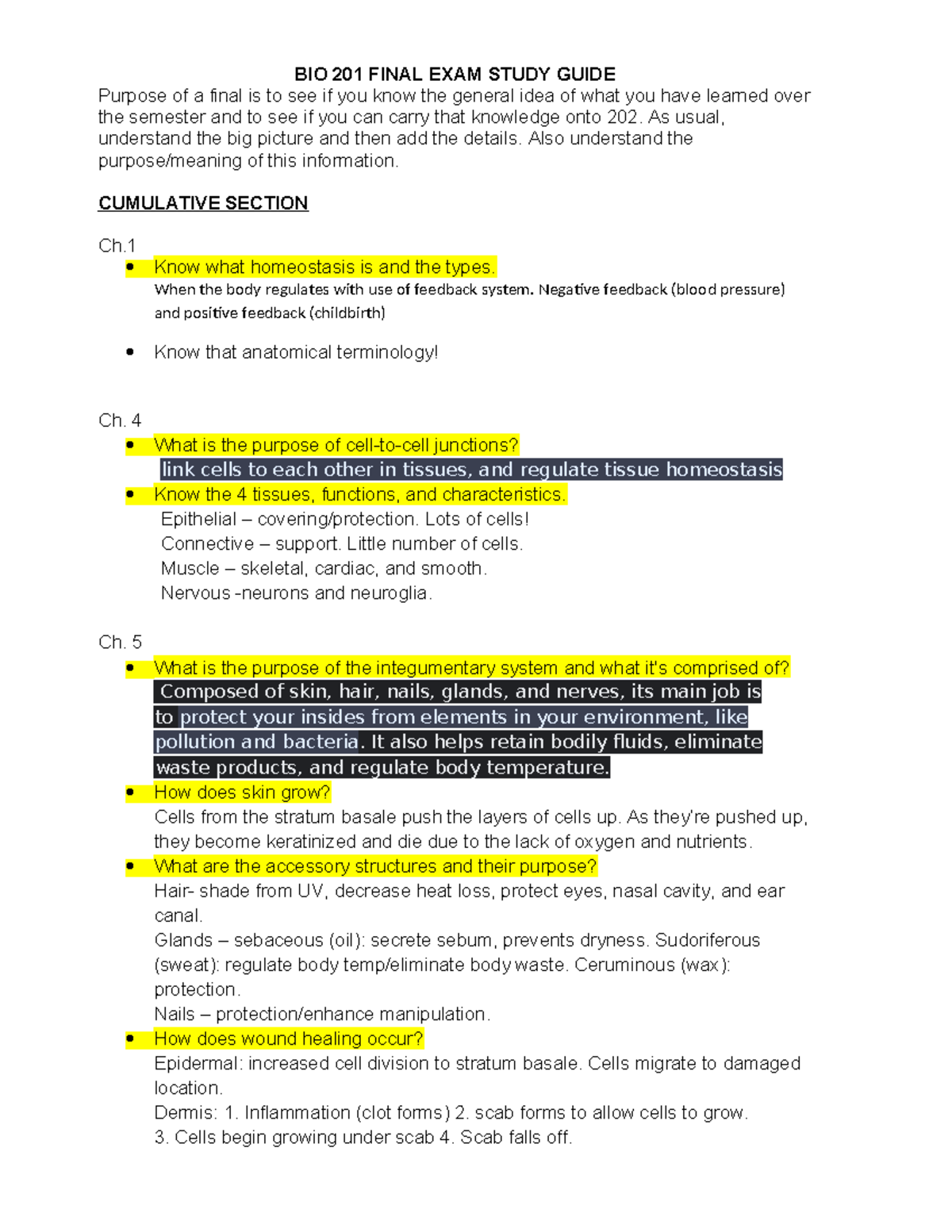 BIO 201 Final Exam Comprehensive Study Guide & Key Concepts - Studocu