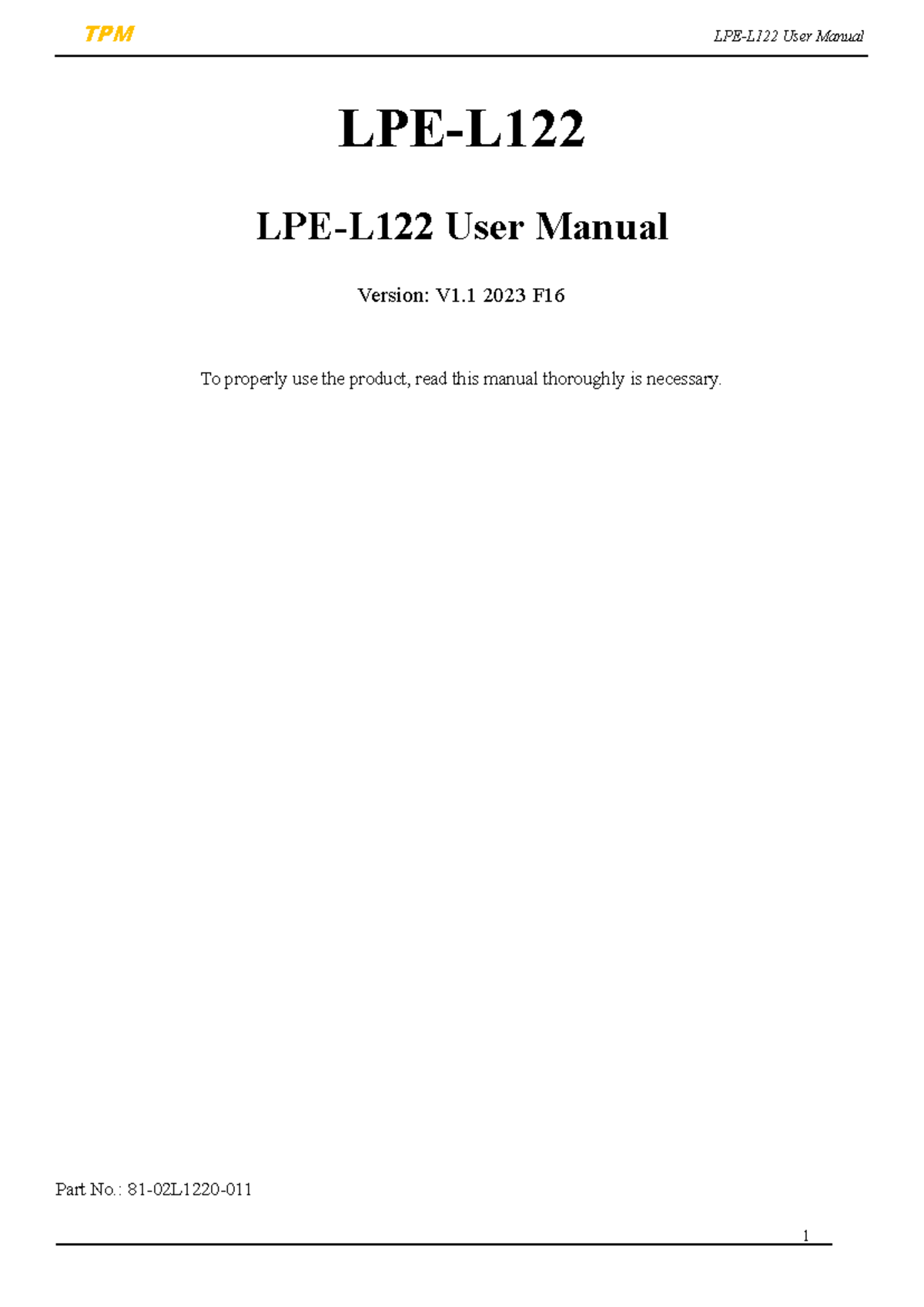 LPE-L122 User Manual: TPM IPC PCIe Card V1.1 (2023) - Studocu
