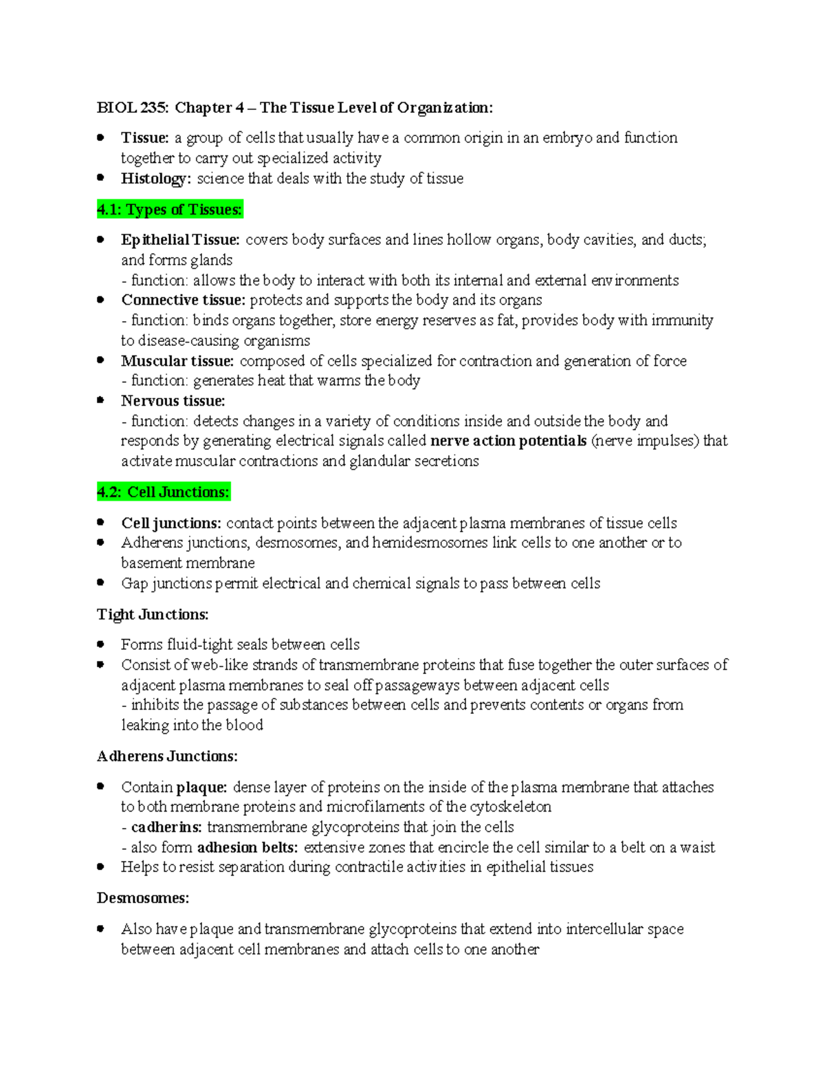 Chapter 4 - The Tissue Level of Organization - BIOL 235: Chapter 4 ...