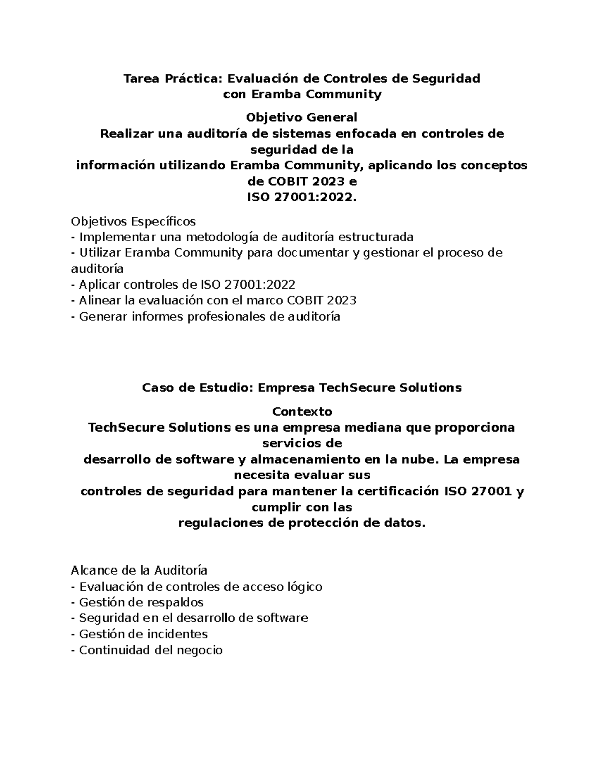 Tarea Práctica: Auditoría de Controles de Seguridad con Eramba - Document Preview