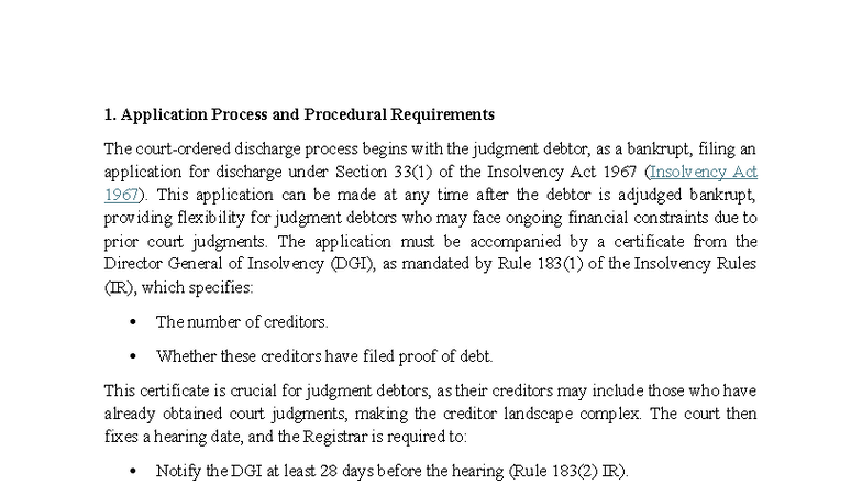 Detailed Analysis of Discharge Process for Judgment Debtors (INSOL 101 ...