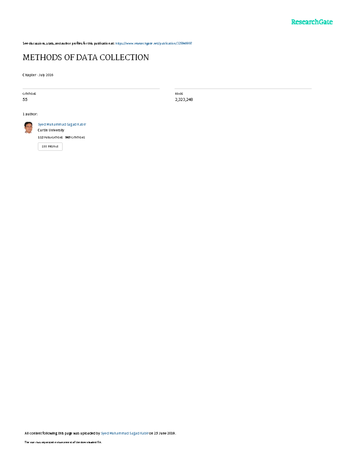 Methods of Data Collection: Chapter 9 Overview and Techniques - Studocu