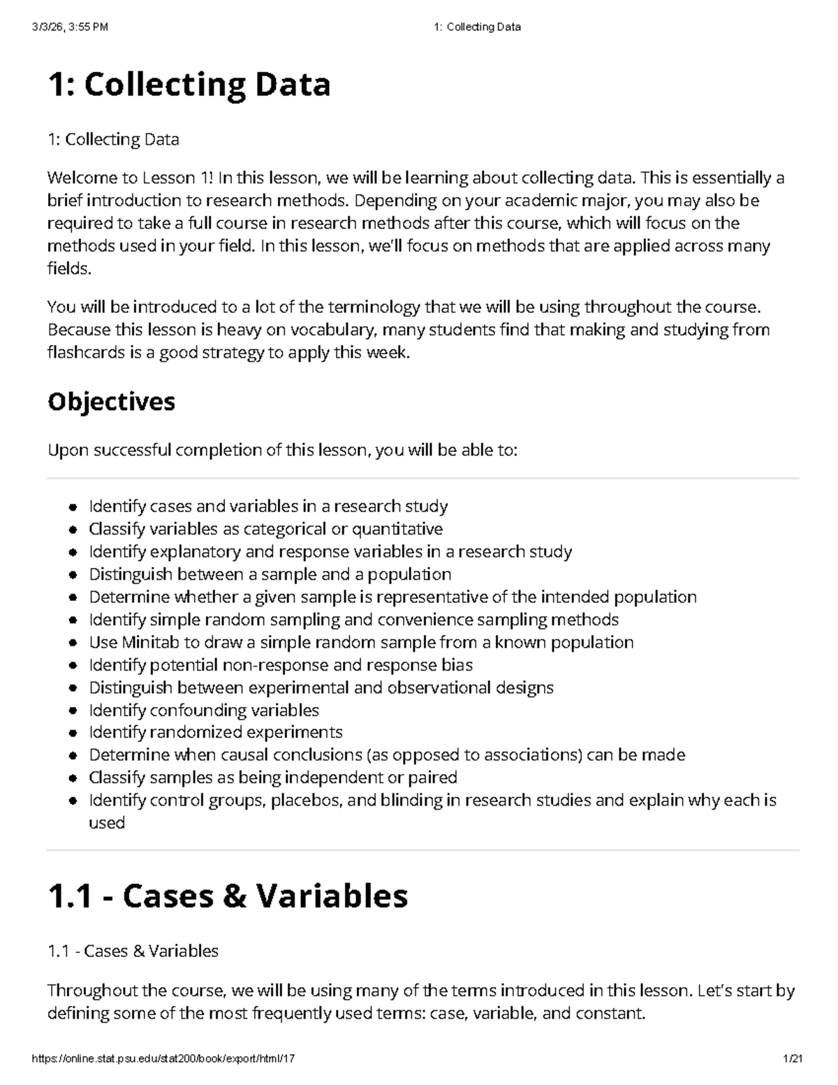 STAT 101: Lesson 1 - Introduction to Collecting Data and Research ...