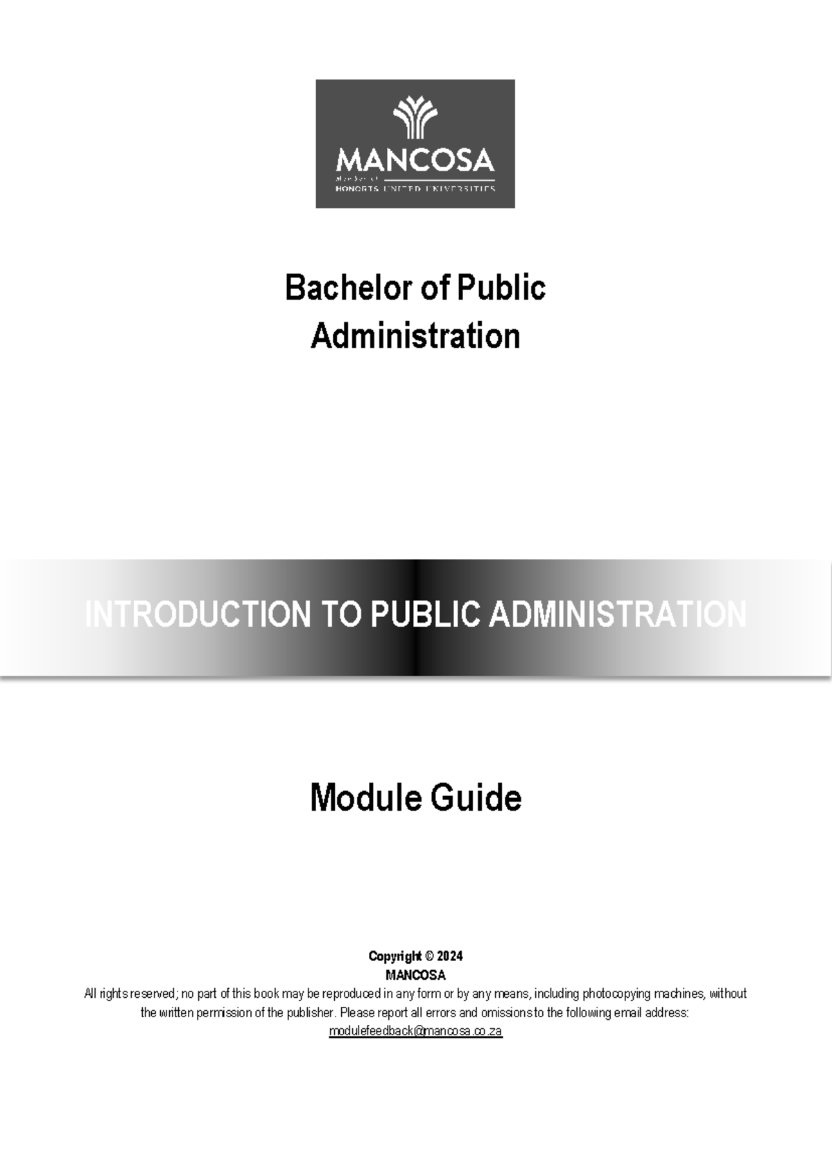 BPA - Module Guide for Introduction to Public Administration - Studocu