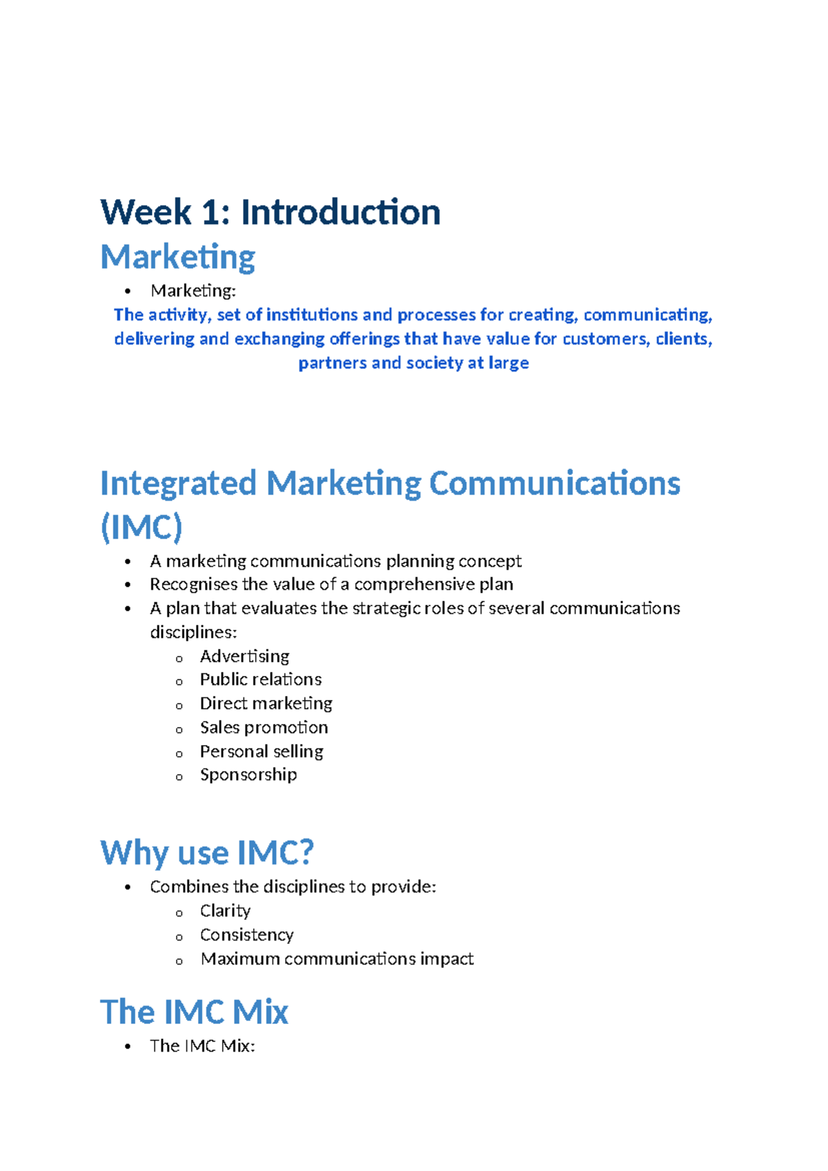 IMC 101: Week 1 - Intro to Integrated Marketing Communications - Studocu
