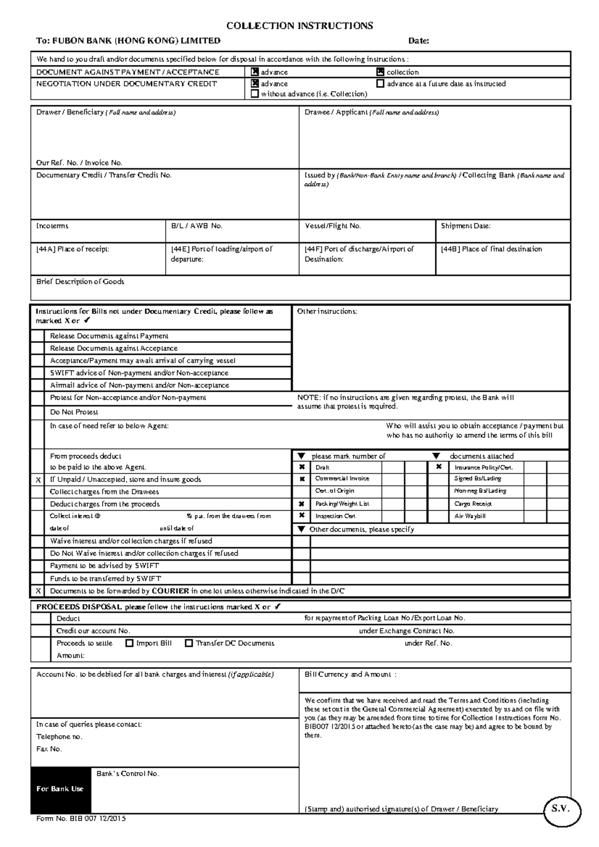 Collection Instructions for Fubon Bank (HK) Limited - Form BIB007 - Studocu