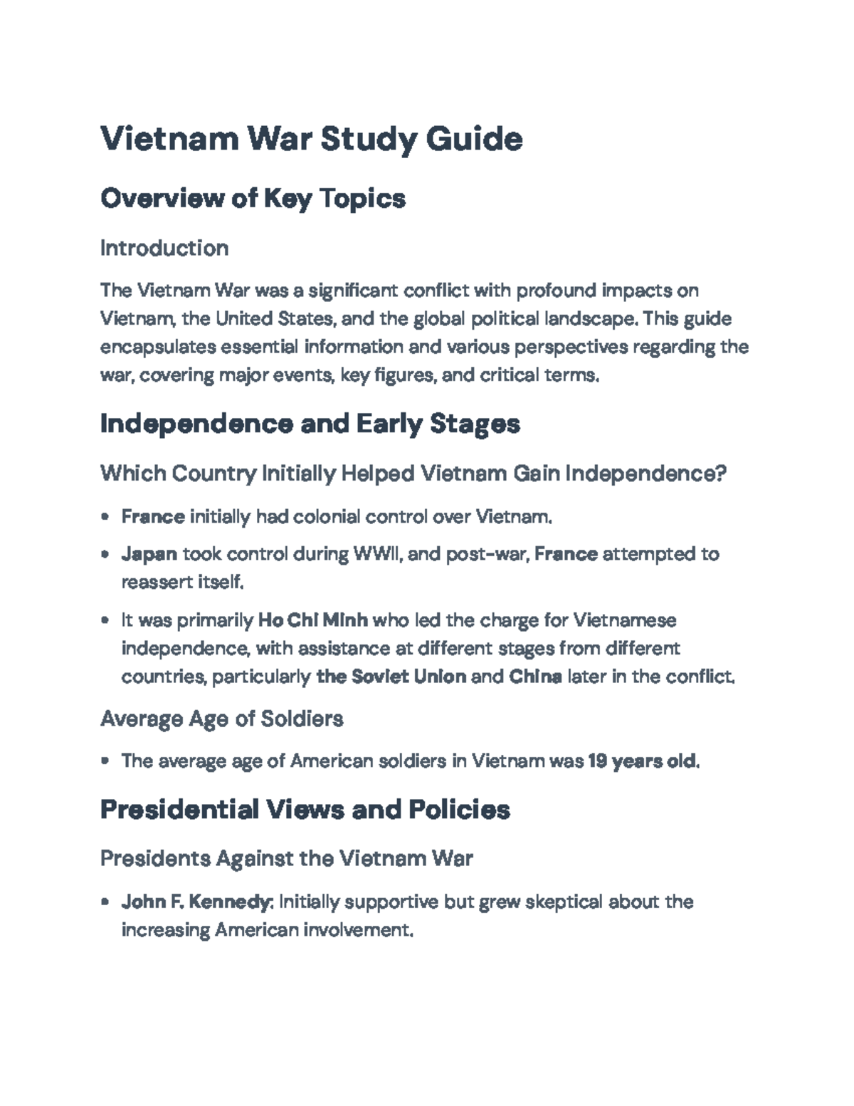 Vietnam War Study Guide: Key Events, Figures, and Concepts - Vietnam ...