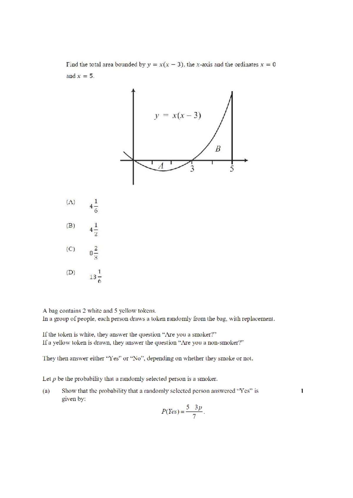 Class Test - MATH 101: Advanced Probability & Area Calculations - Studocu