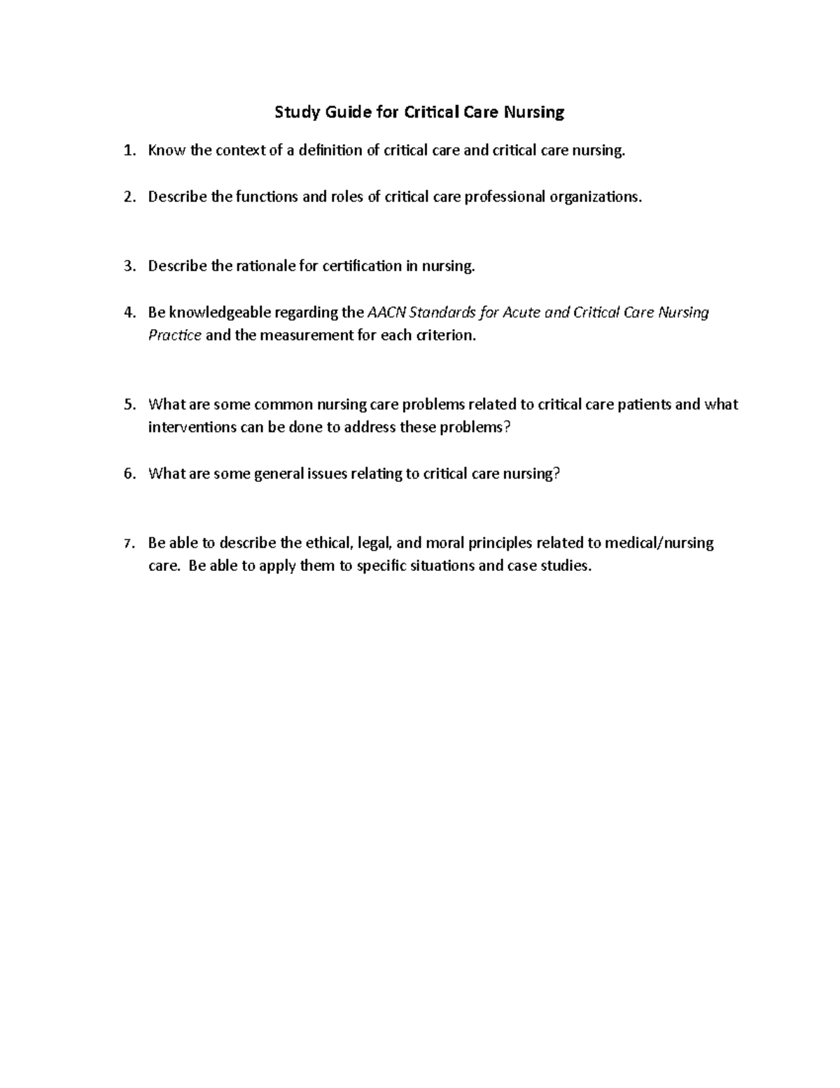 NURS A419 Final Exam Study Guide for Critical Care Nursing - Studocu