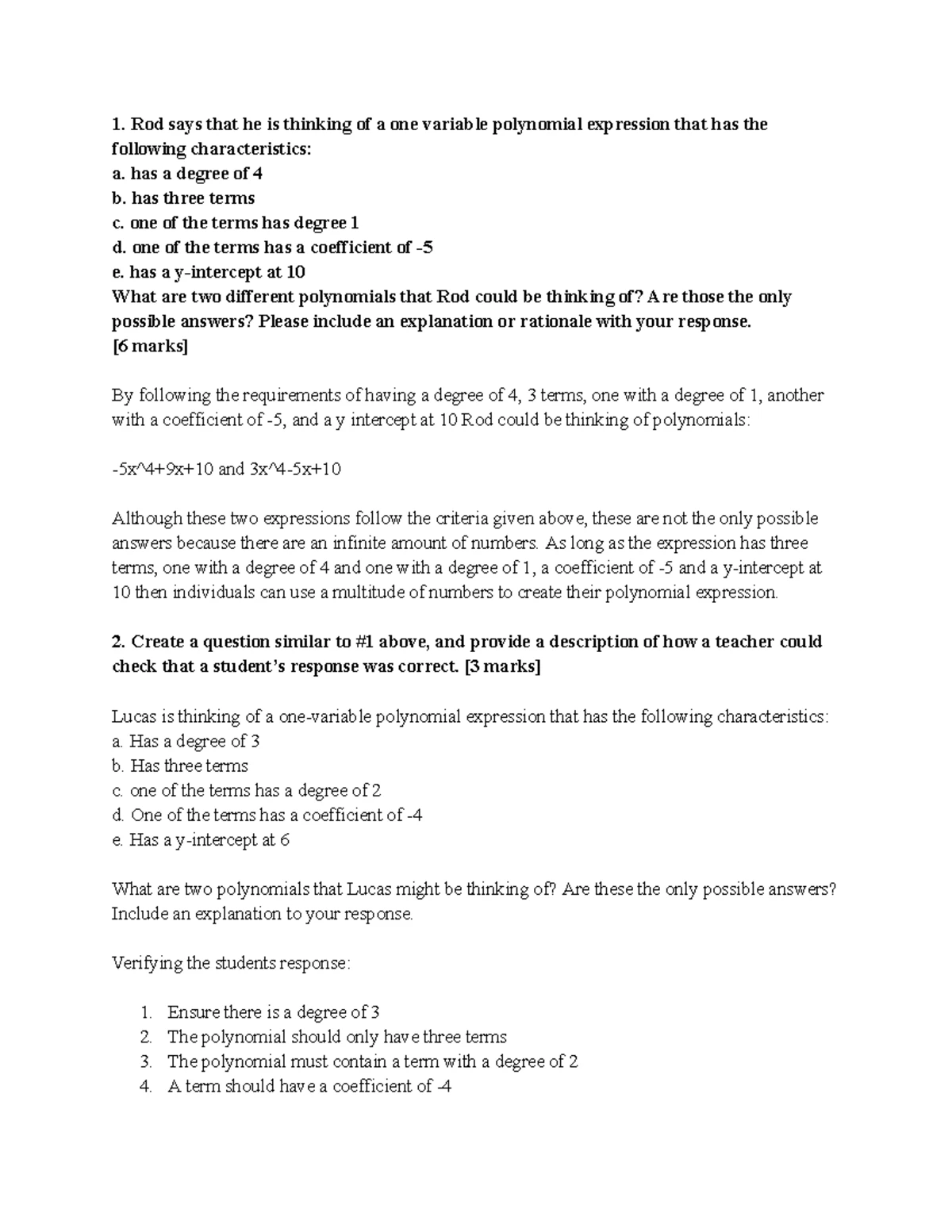 Unit 1 - Polynomial Functions Communication Task - July 2023 - Studocu