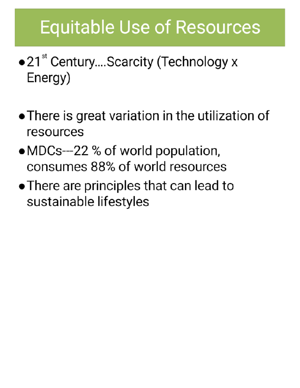 Equitable Resource Use in 21st Century: Sustainability Insights - ENV 1 ...
