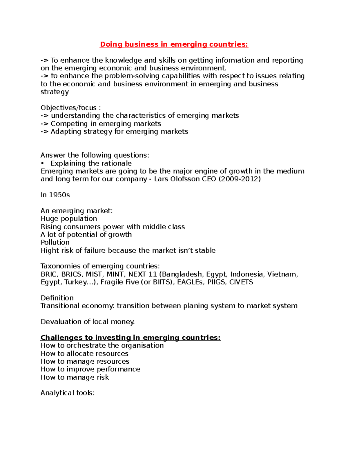 Doing Business in Emerging Markets: Strategies & Challenges