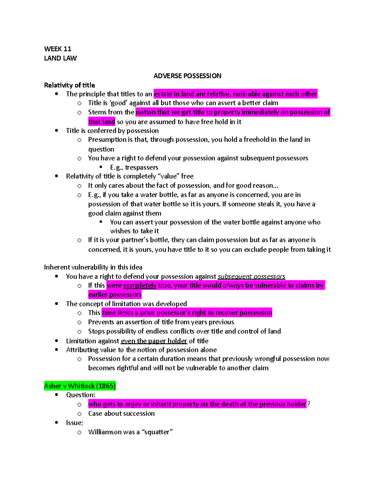 Adverse Possession in Land Law: Key Concepts & Case Analysis - Studocu