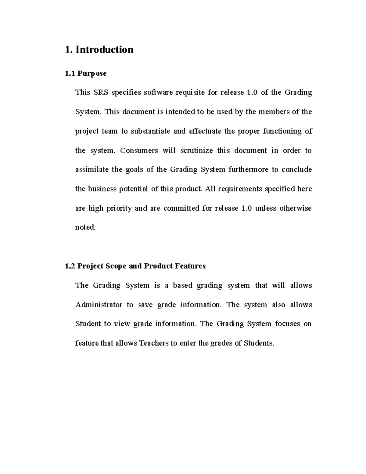 SRS for Grading System Software Project (Version 1.0) - Studocu