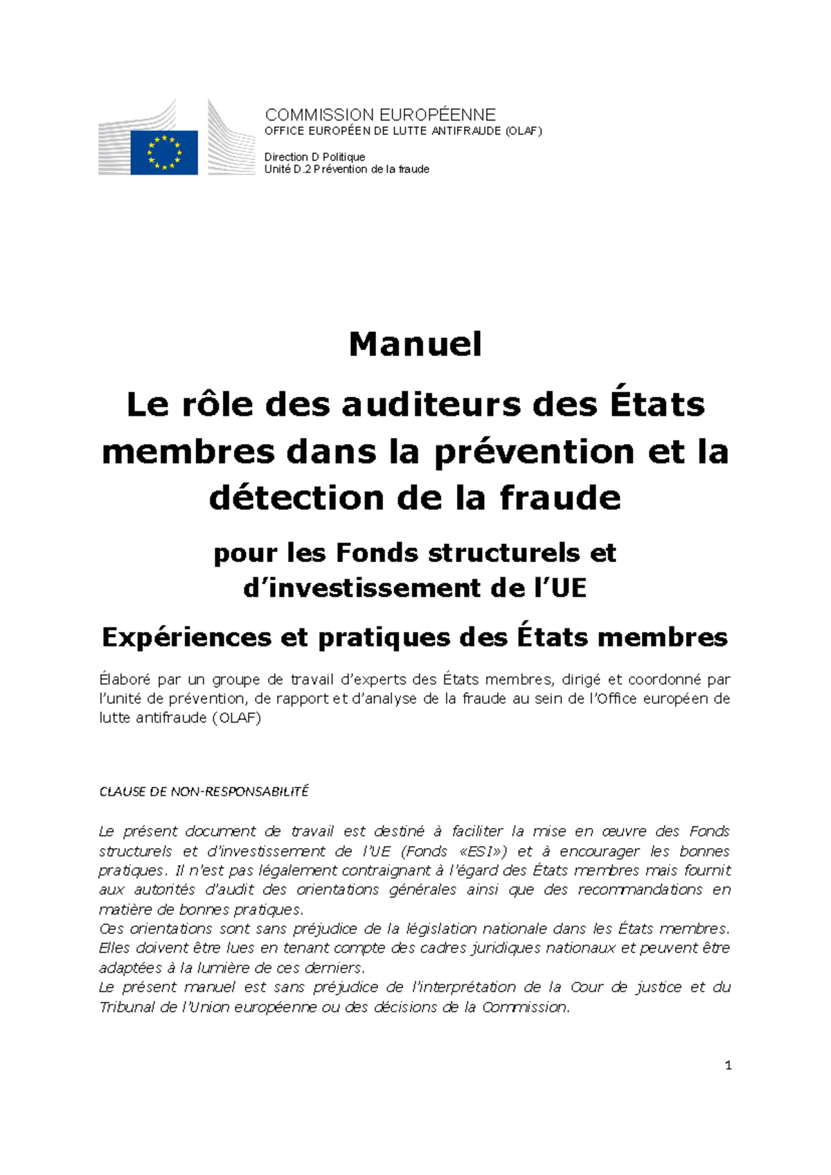 Manuel OLAF sur le rôle des auditeurs des États membres en matière de ...