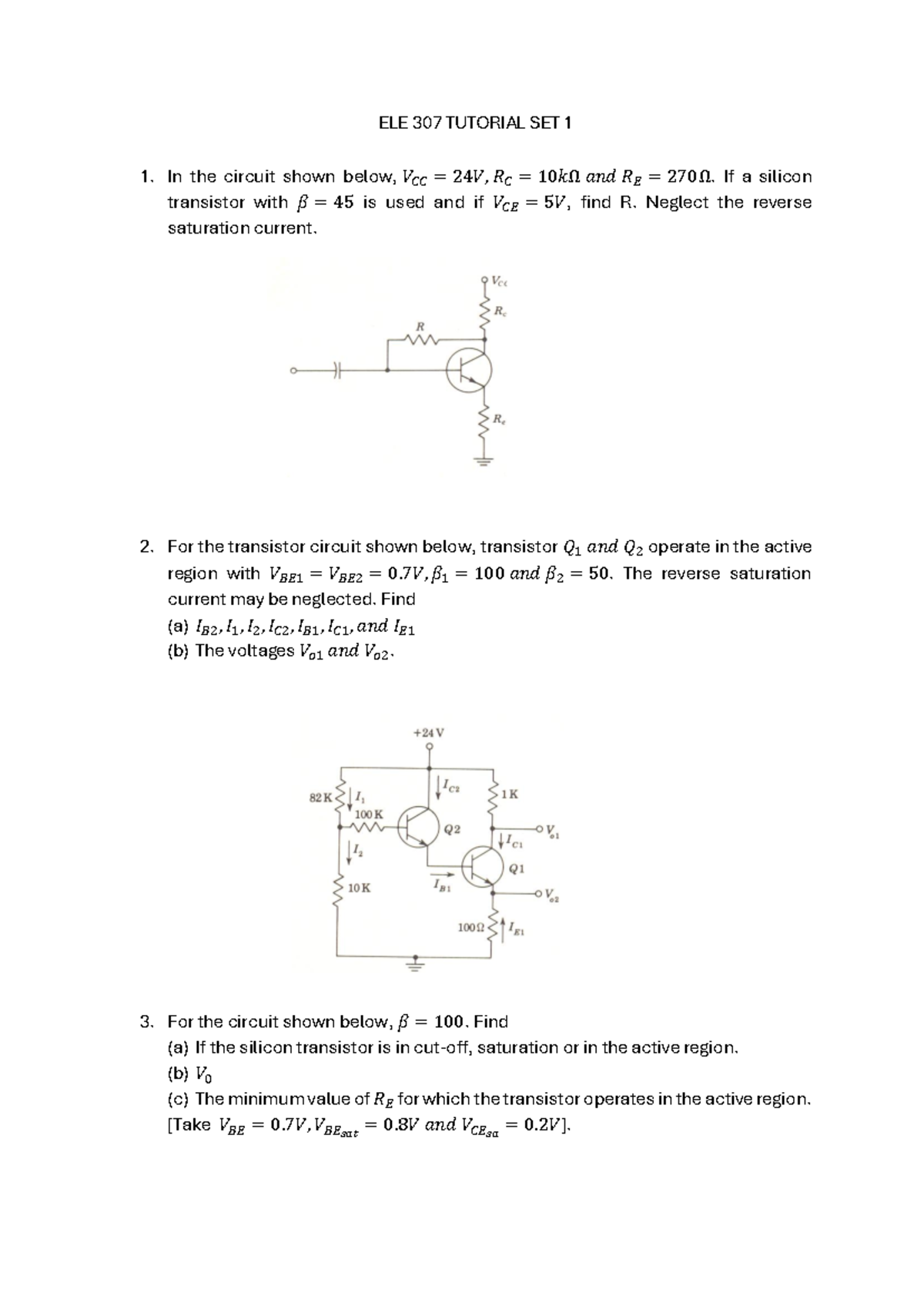 ELE 307 TUTORIAL 1: Transistor Circuit Analysis and Characteristics ...