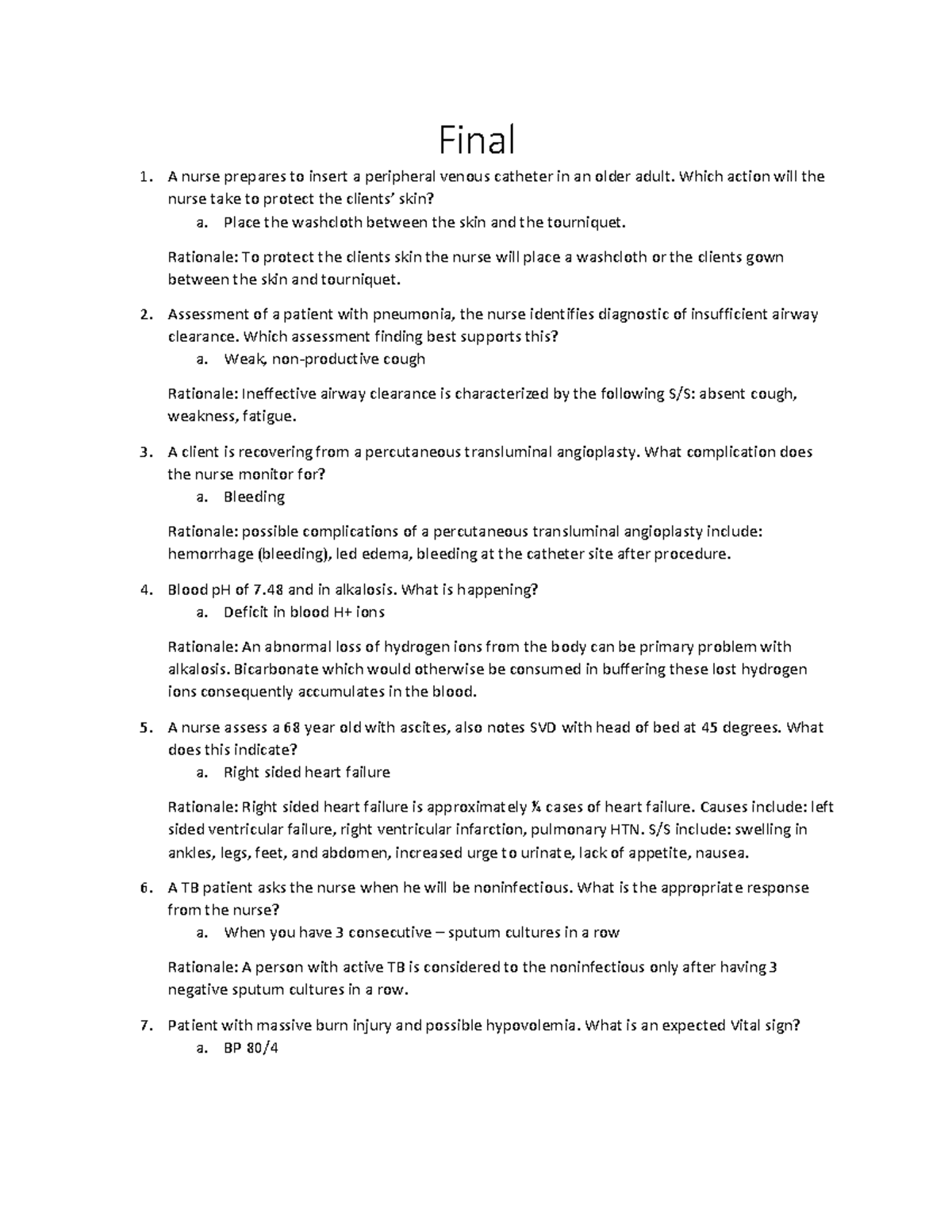 Final Exam Review: Nursing Concepts and Patient Care Strategies - Studocu