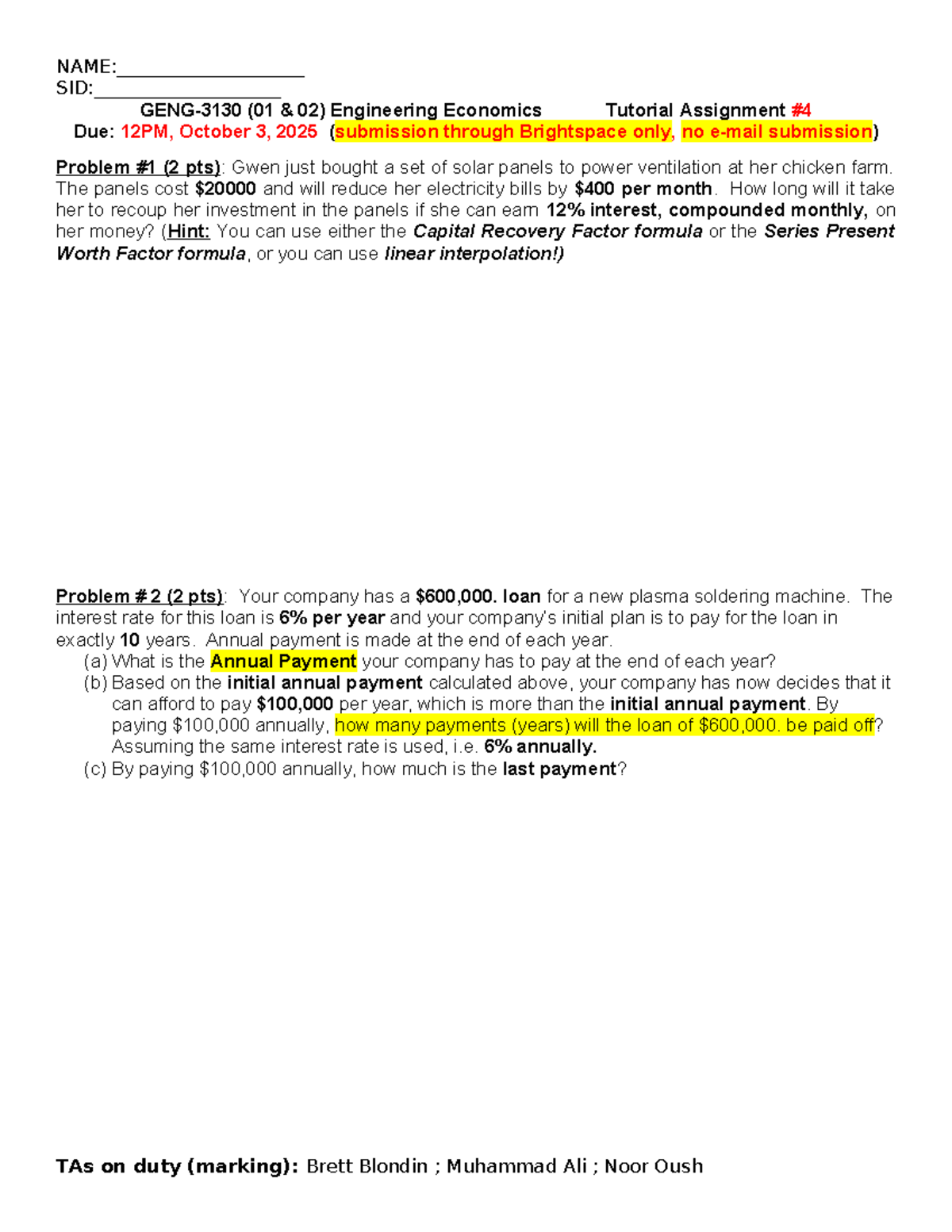 (01 02) Engineering Economics Tutorial 4 Problems and Solutions - Studocu