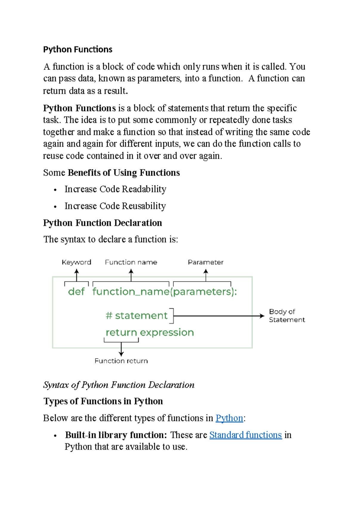 Python Functions - Comprehensive Study Material - Studocu