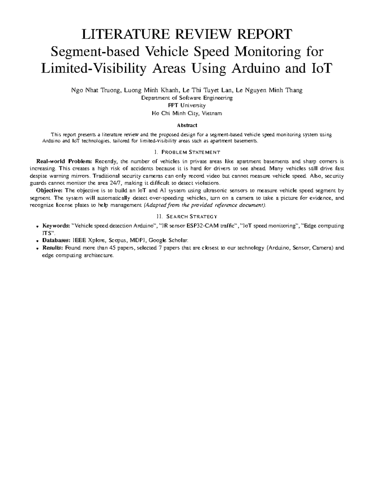 Final Report: Literature Review on Vehicle Speed Monitoring (SE101 ...