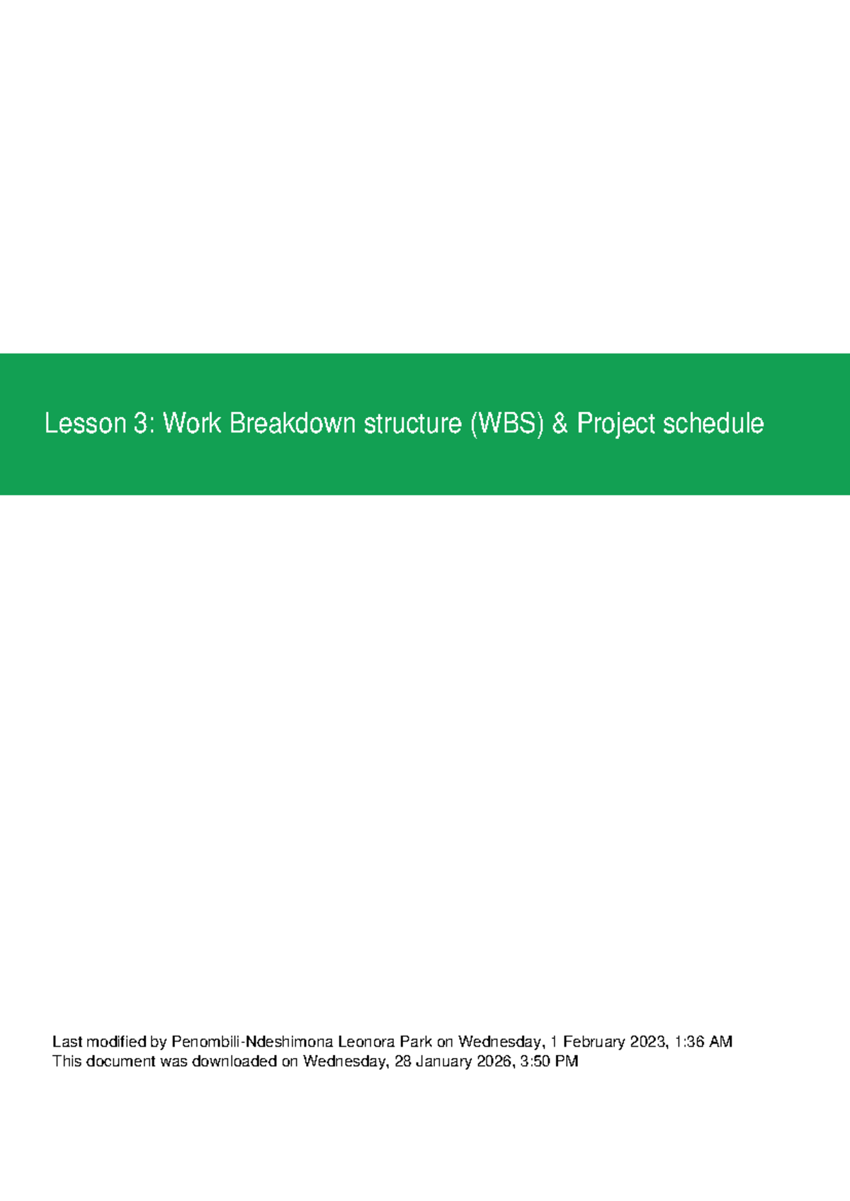 Lesson 3: Work Breakdown Structure (WBS) & Project Schedule - Studocu