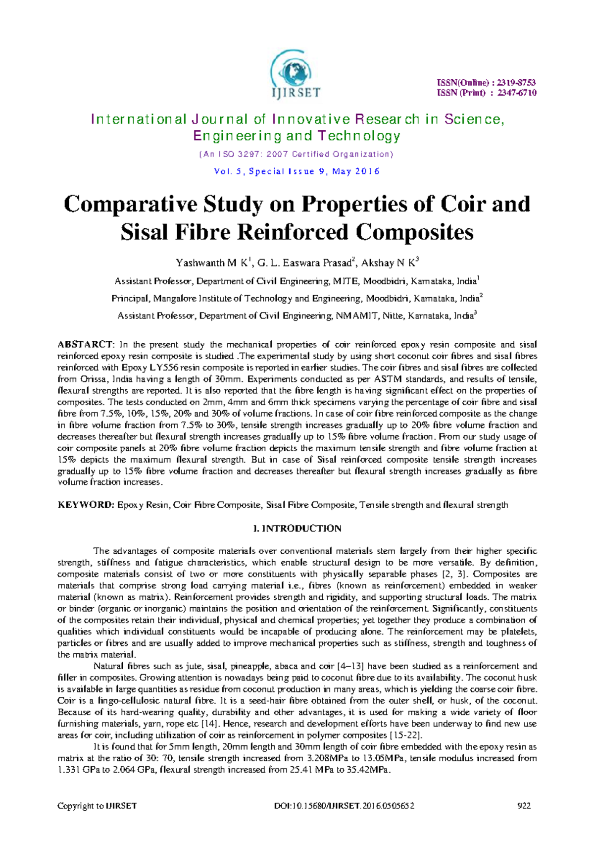 Comparative Study of Coir and Sisal Fiber Reinforced Composites - Studocu
