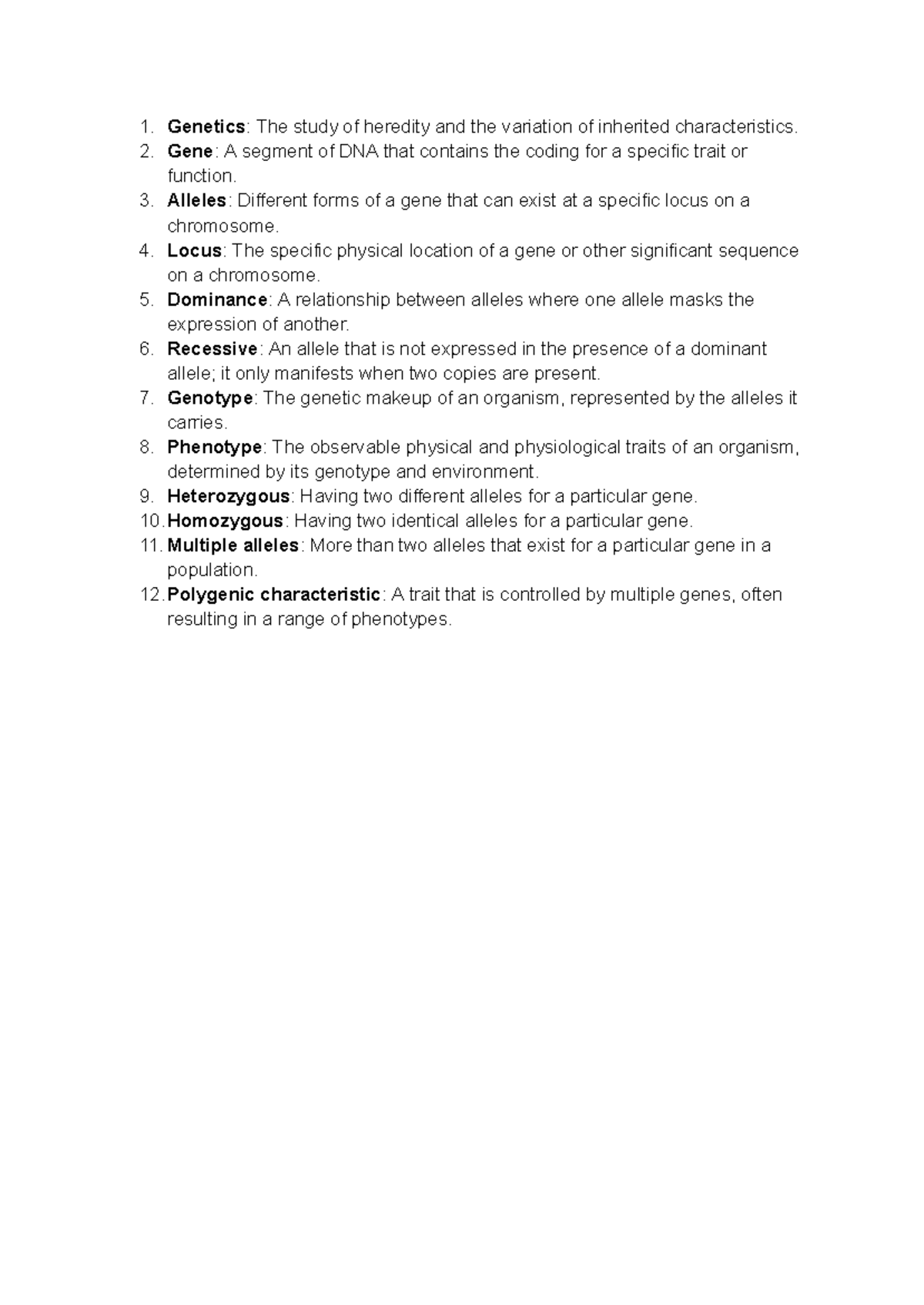 Genetics Terminology: Key Concepts & Definitions for Study - Studocu