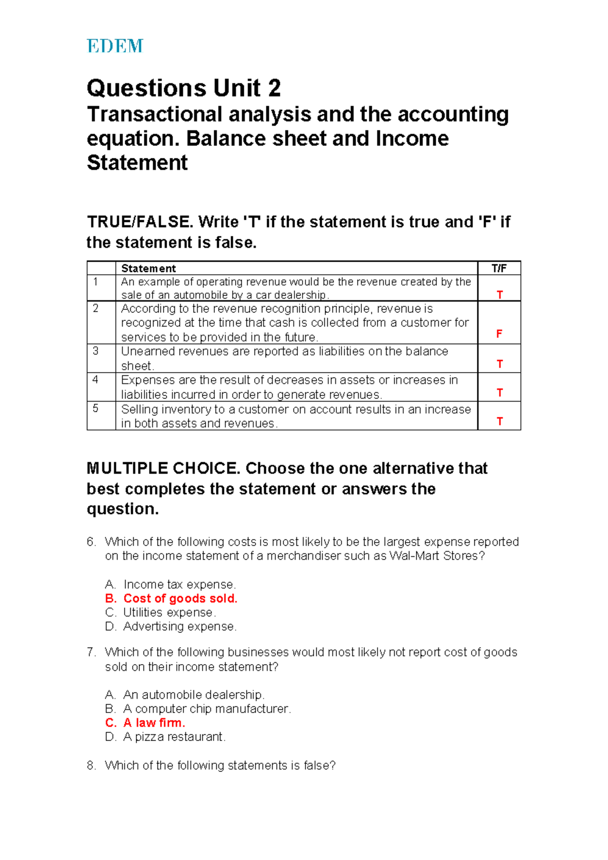 UNIT 2 TEST: Financial Accounting Concepts and Applications - Studocu